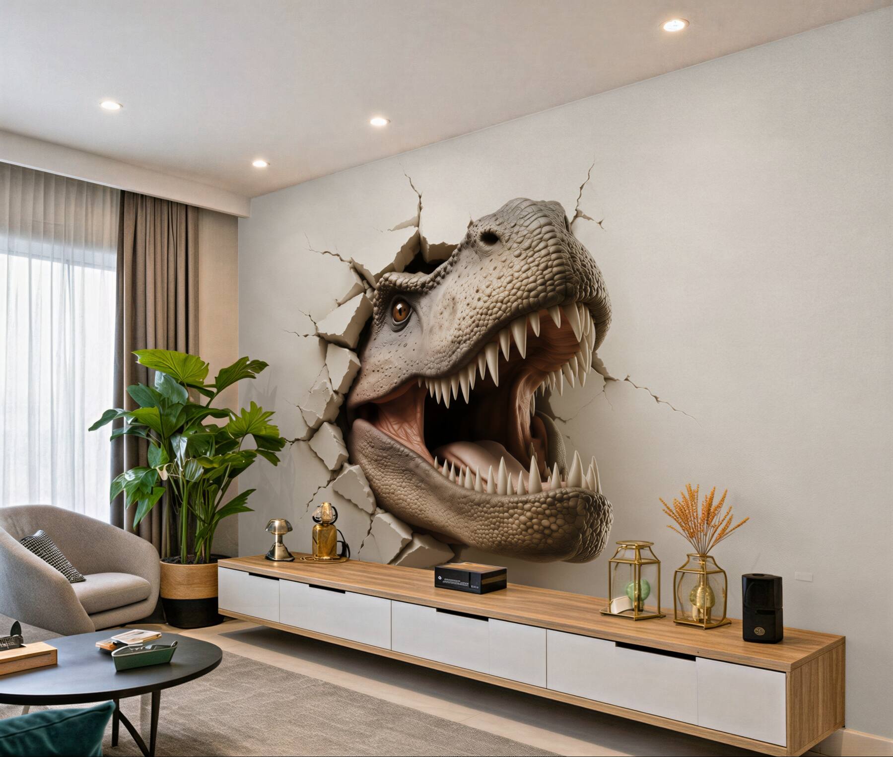 Fototapeta dinozaur tyranozaur 3D wyłaniający się ze ściany?v23