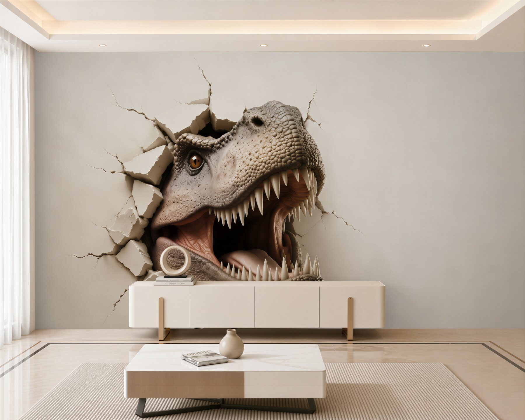 Fototapeta dinozaur tyranozaur 3D wyłaniający się ze ściany?v23