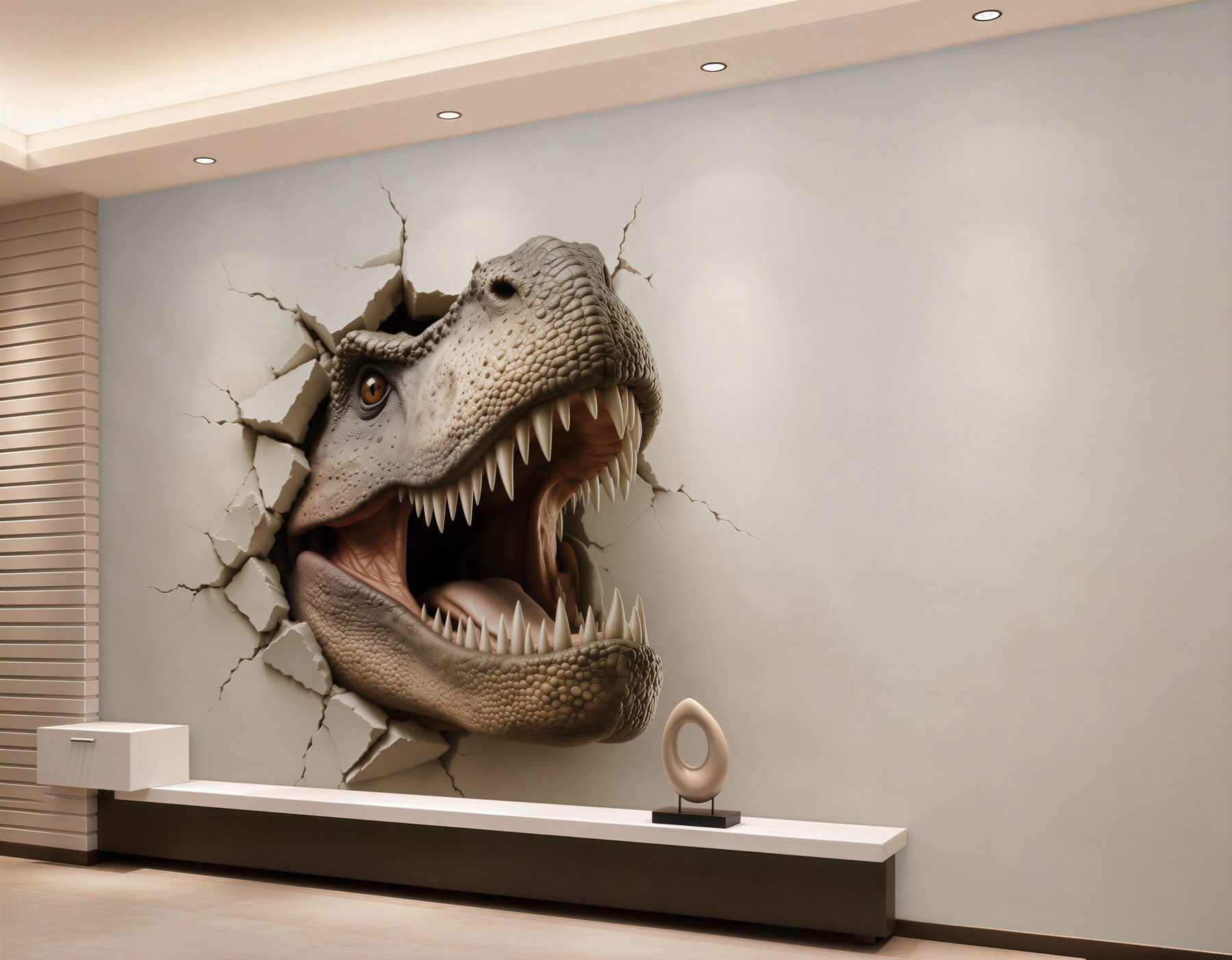 Fototapeta dinozaur tyranozaur 3D wyłaniający się ze ściany?v23