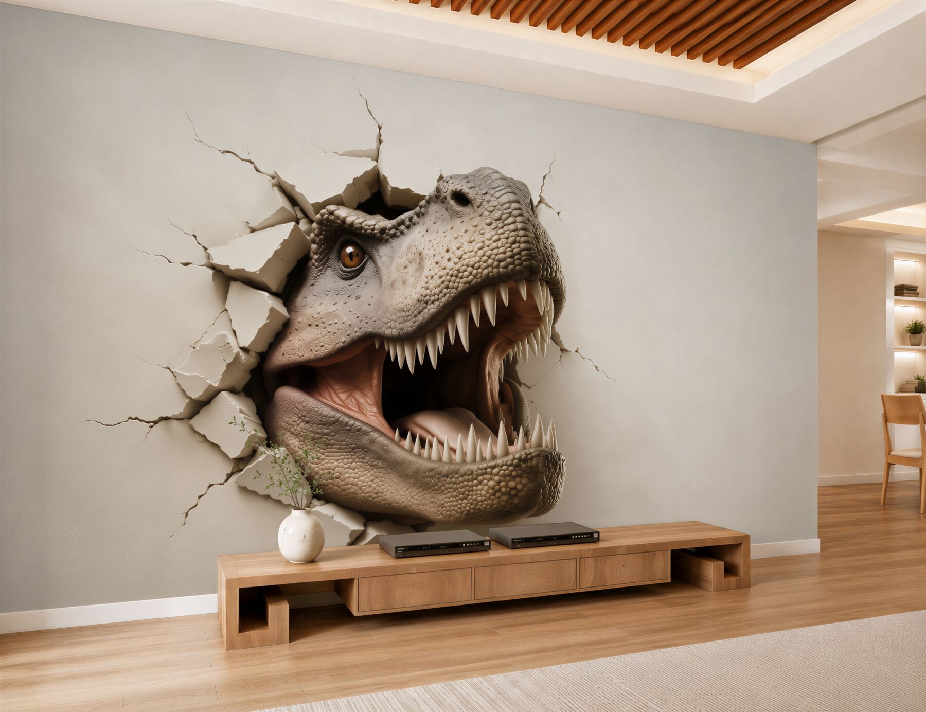 Fototapeta dinozaur tyranozaur 3D wyłaniający się ze ściany?v23