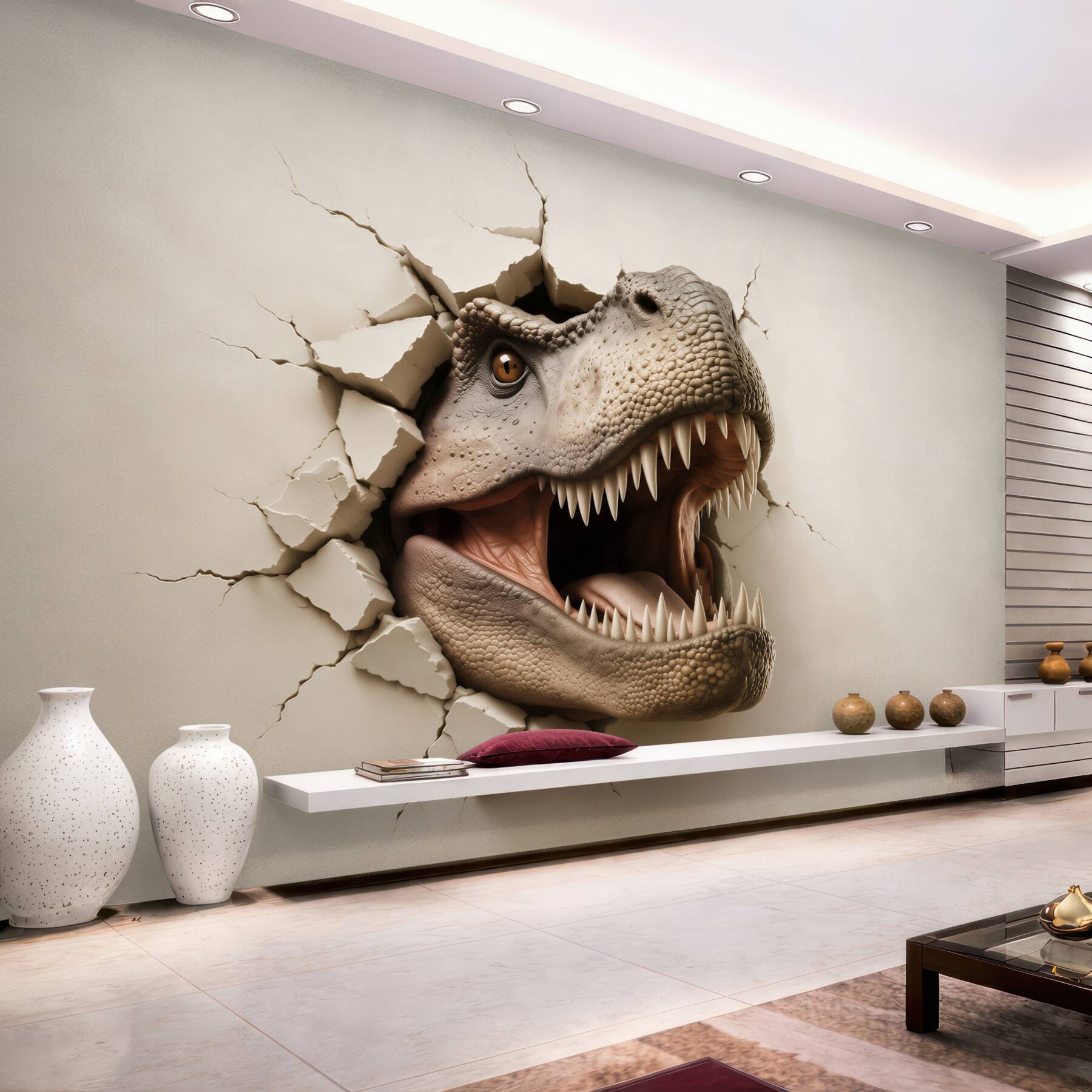 Fototapeta dinozaur tyranozaur 3D wyłaniający się ze ściany?v23