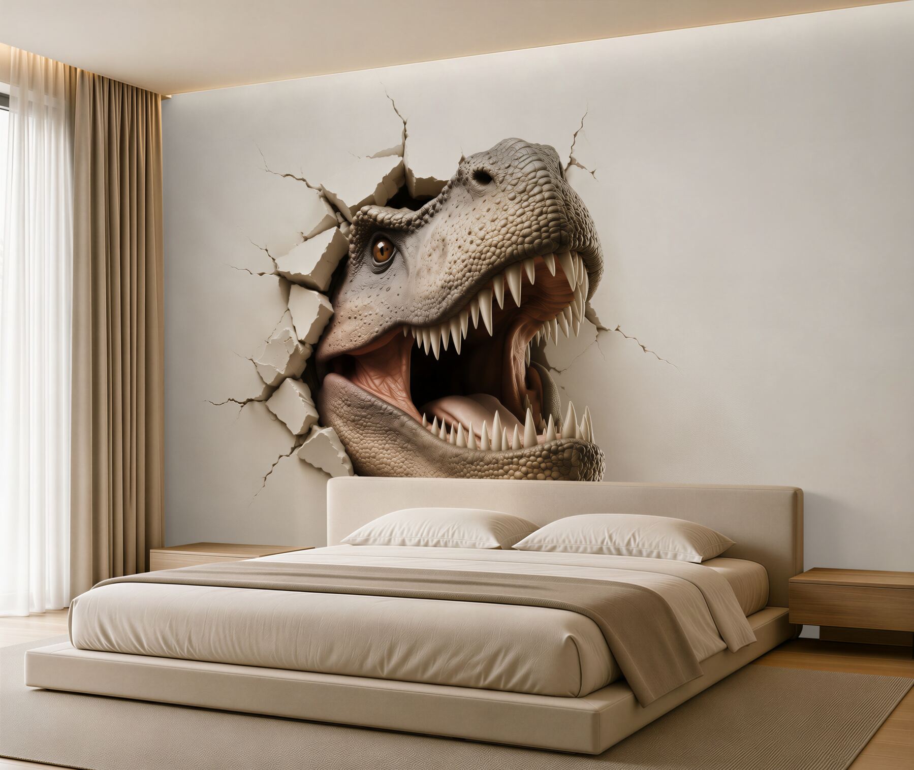 Fototapeta dinozaur tyranozaur 3D wyłaniający się ze ściany?v23