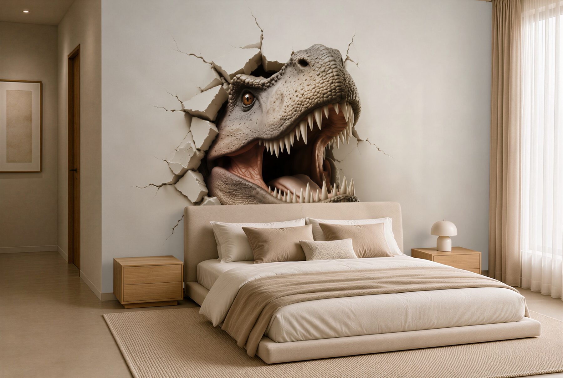 Fototapeta dinozaur tyranozaur 3D wyłaniający się ze ściany?v23