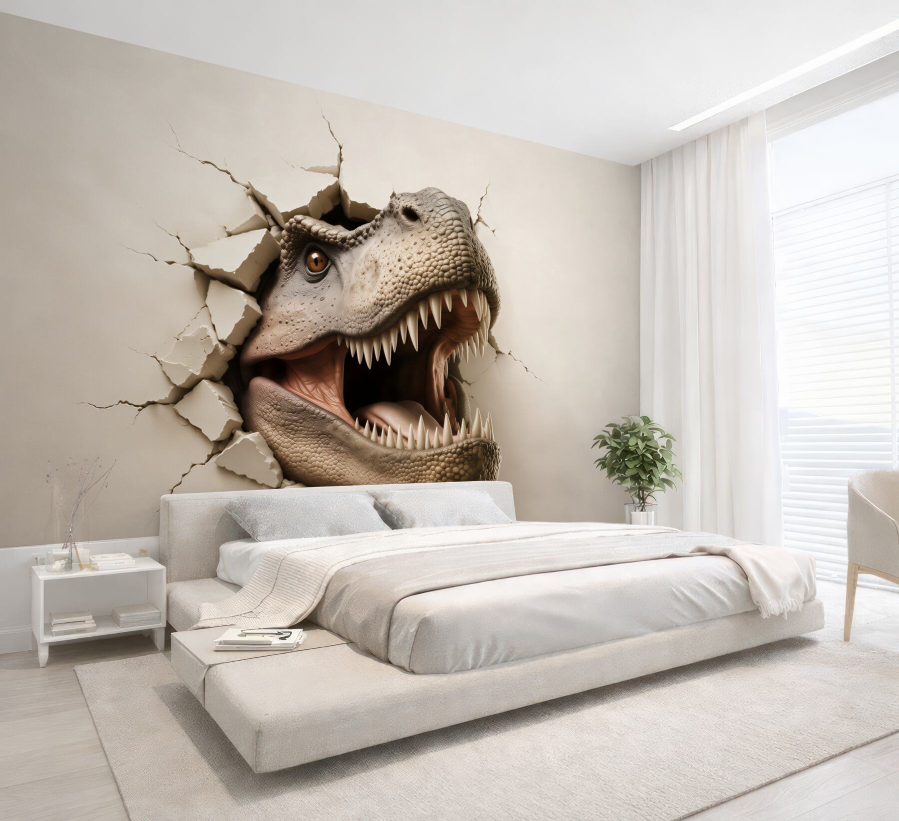 Fototapeta dinozaur tyranozaur 3D wyłaniający się ze ściany?v23