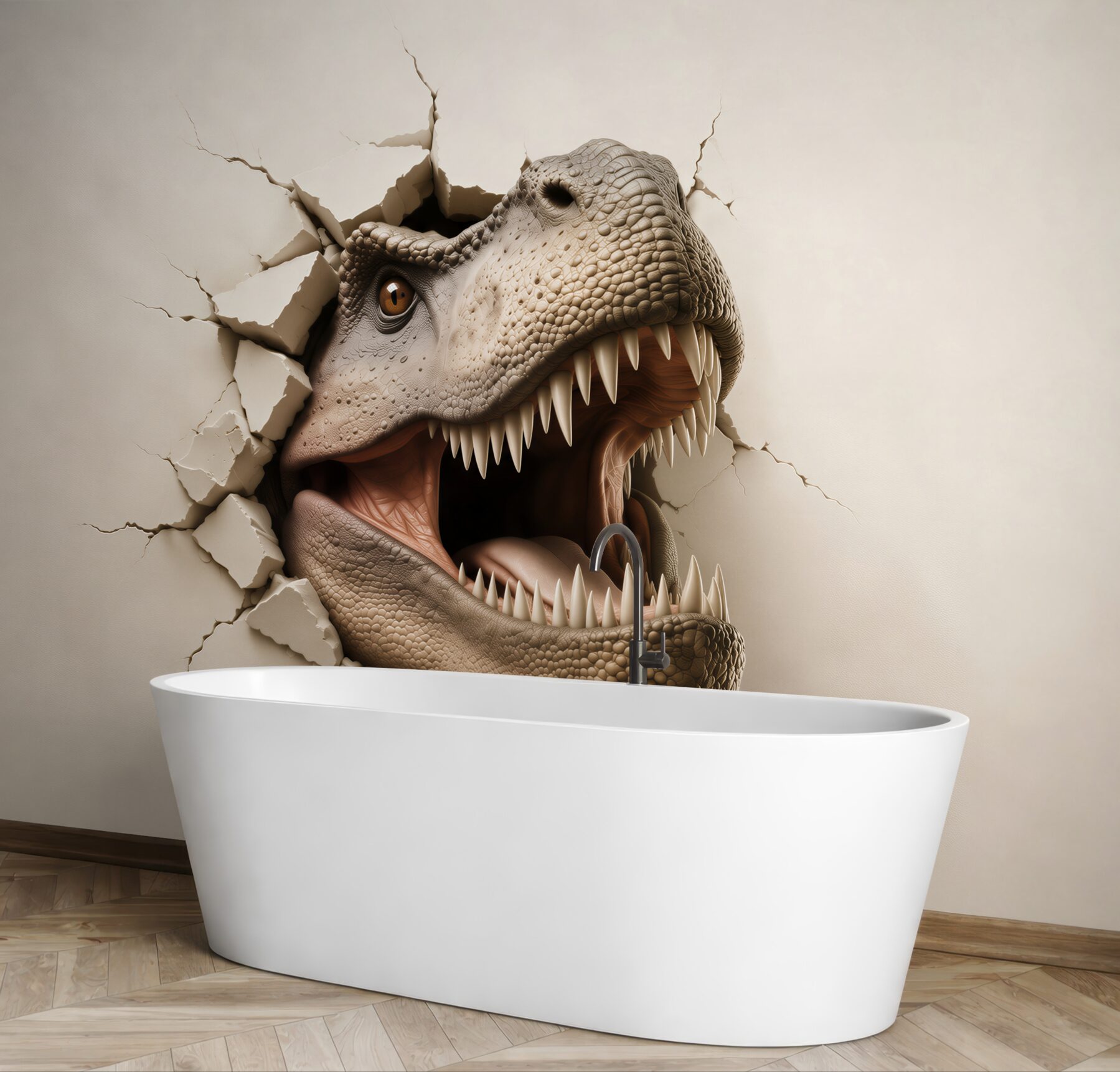 Fototapeta dinozaur tyranozaur 3D wyłaniający się ze ściany?v23