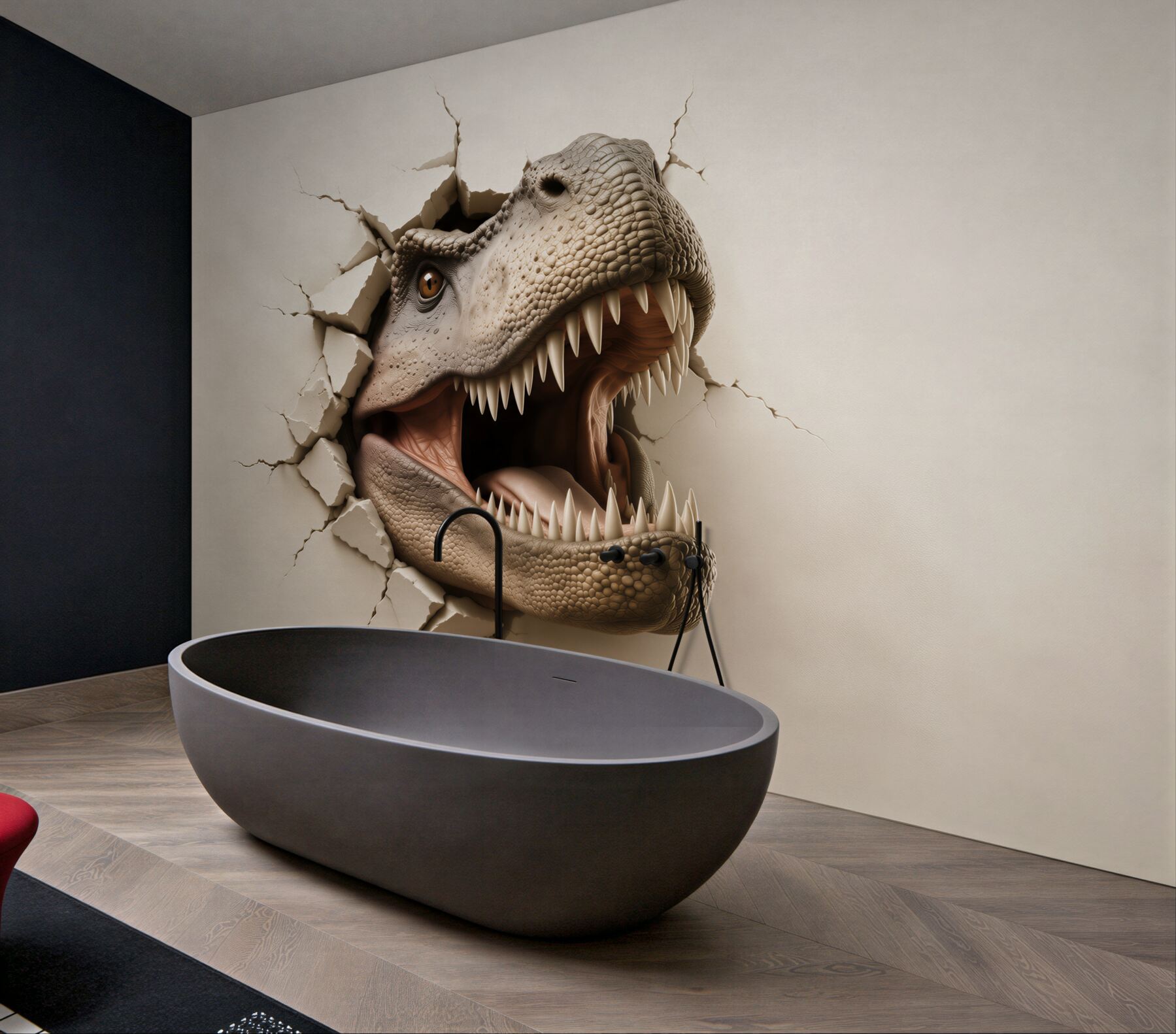 Fototapeta dinozaur tyranozaur 3D wyłaniający się ze ściany?v23