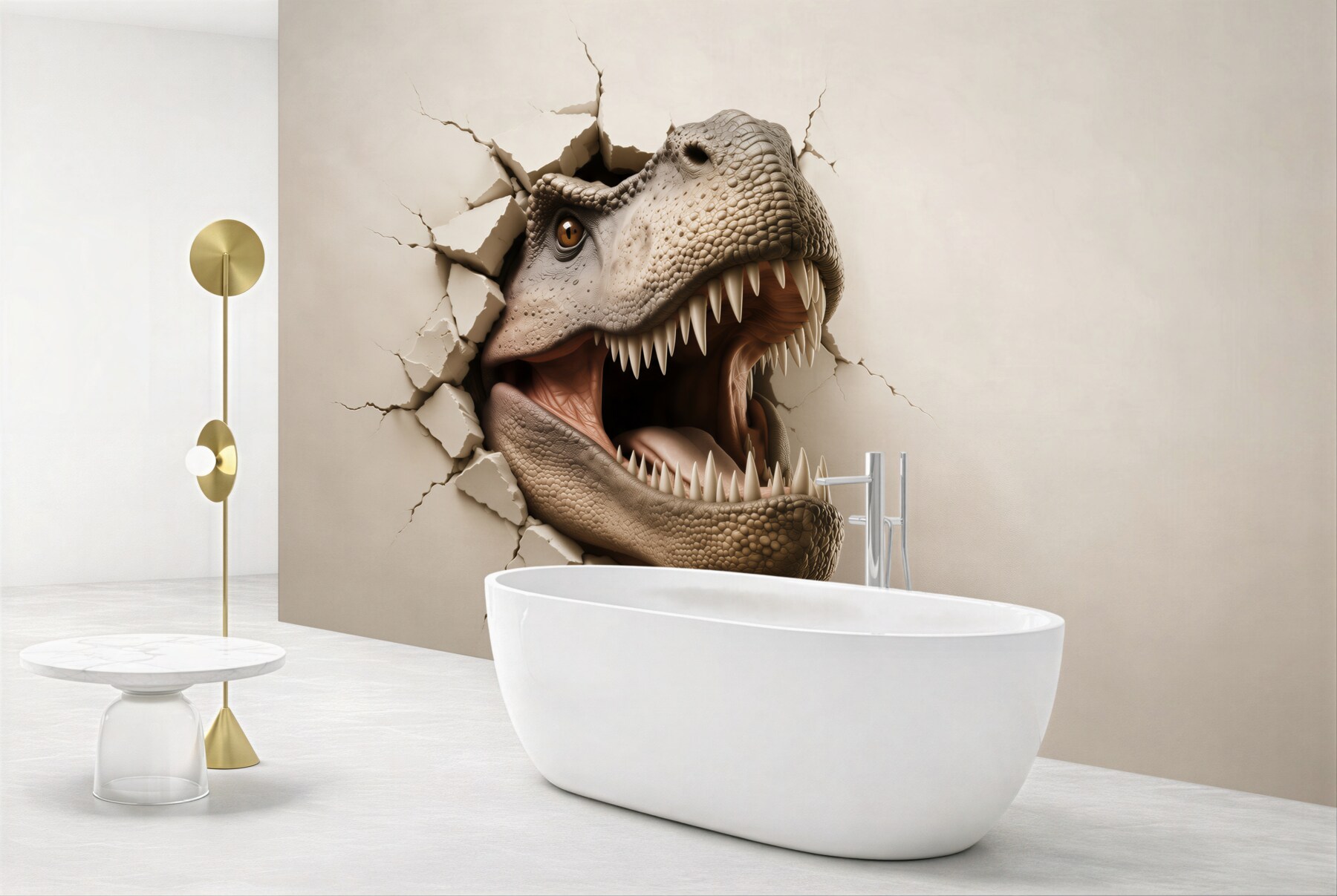 Fototapeta dinozaur tyranozaur 3D wyłaniający się ze ściany?v23