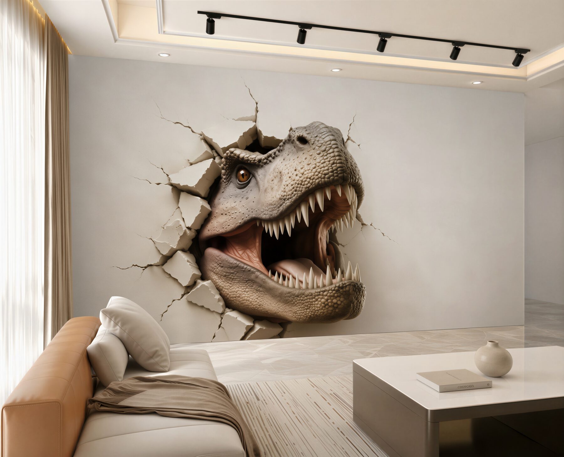 Fototapeta dinozaur tyranozaur 3D wyłaniający się ze ściany?v23