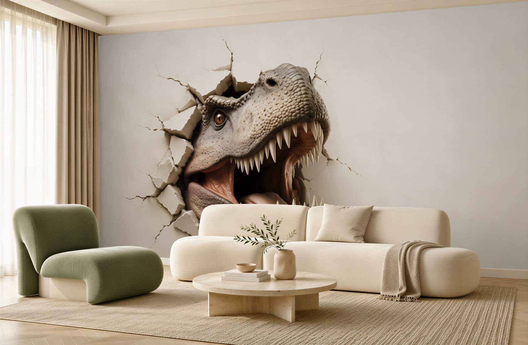 Fototapeta dinozaur tyranozaur 3D wyłaniający się ze ściany?v23