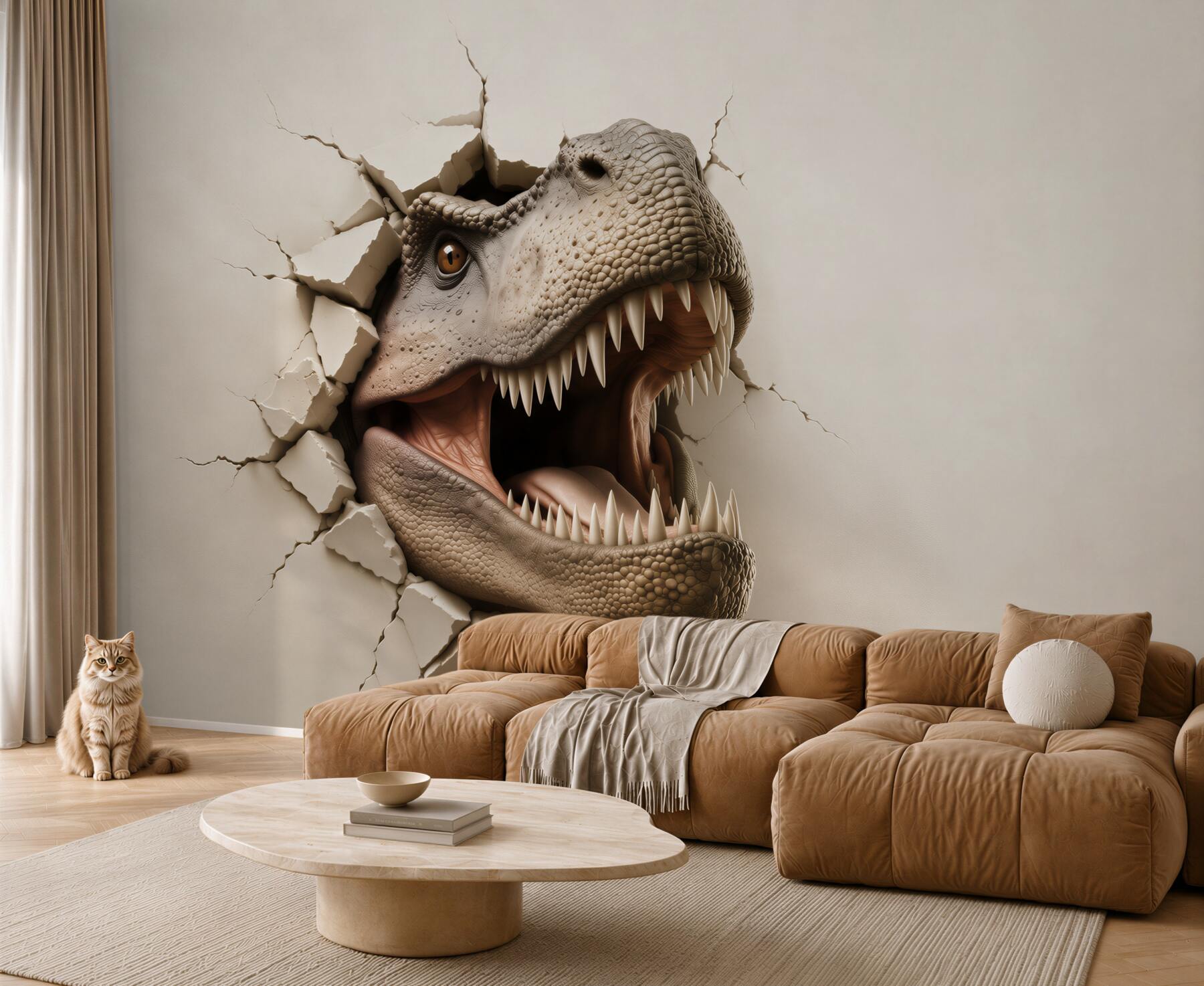 Fototapeta dinozaur tyranozaur 3D wyłaniający się ze ściany?v23