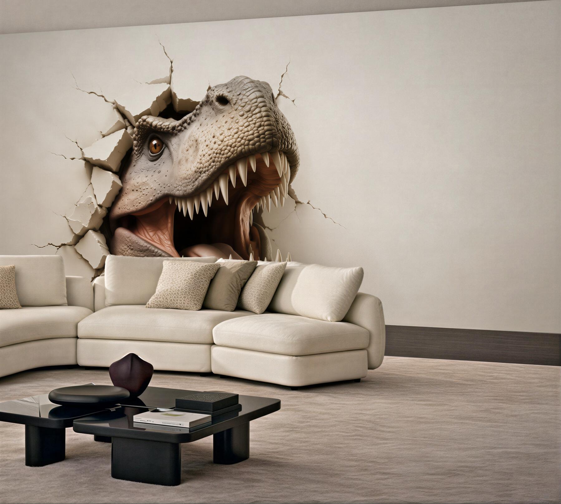 Fototapeta dinozaur tyranozaur 3D wyłaniający się ze ściany?v23