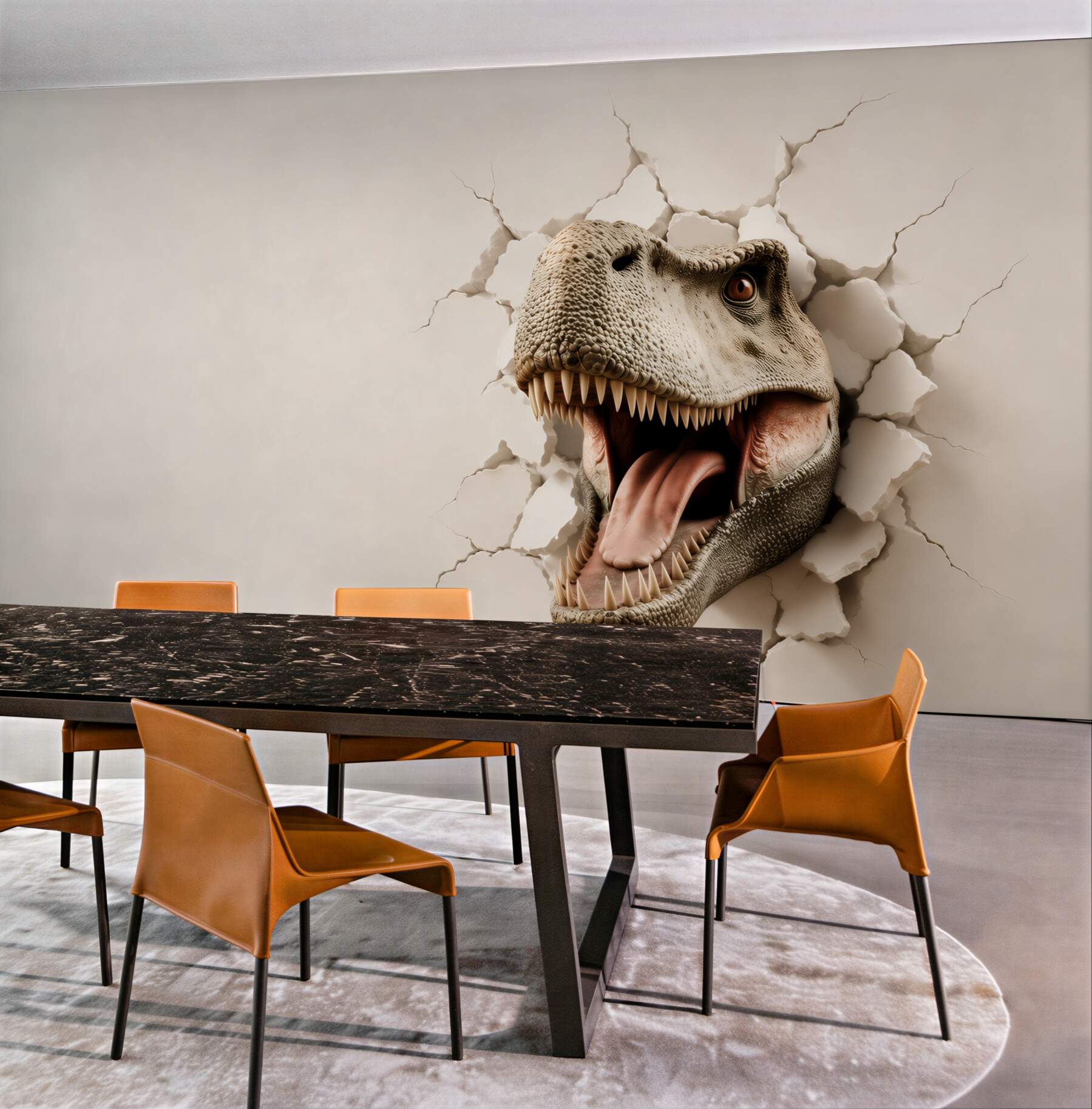 Fototapeta głowa tyranozaura 3D przebijająca ścianę?v23