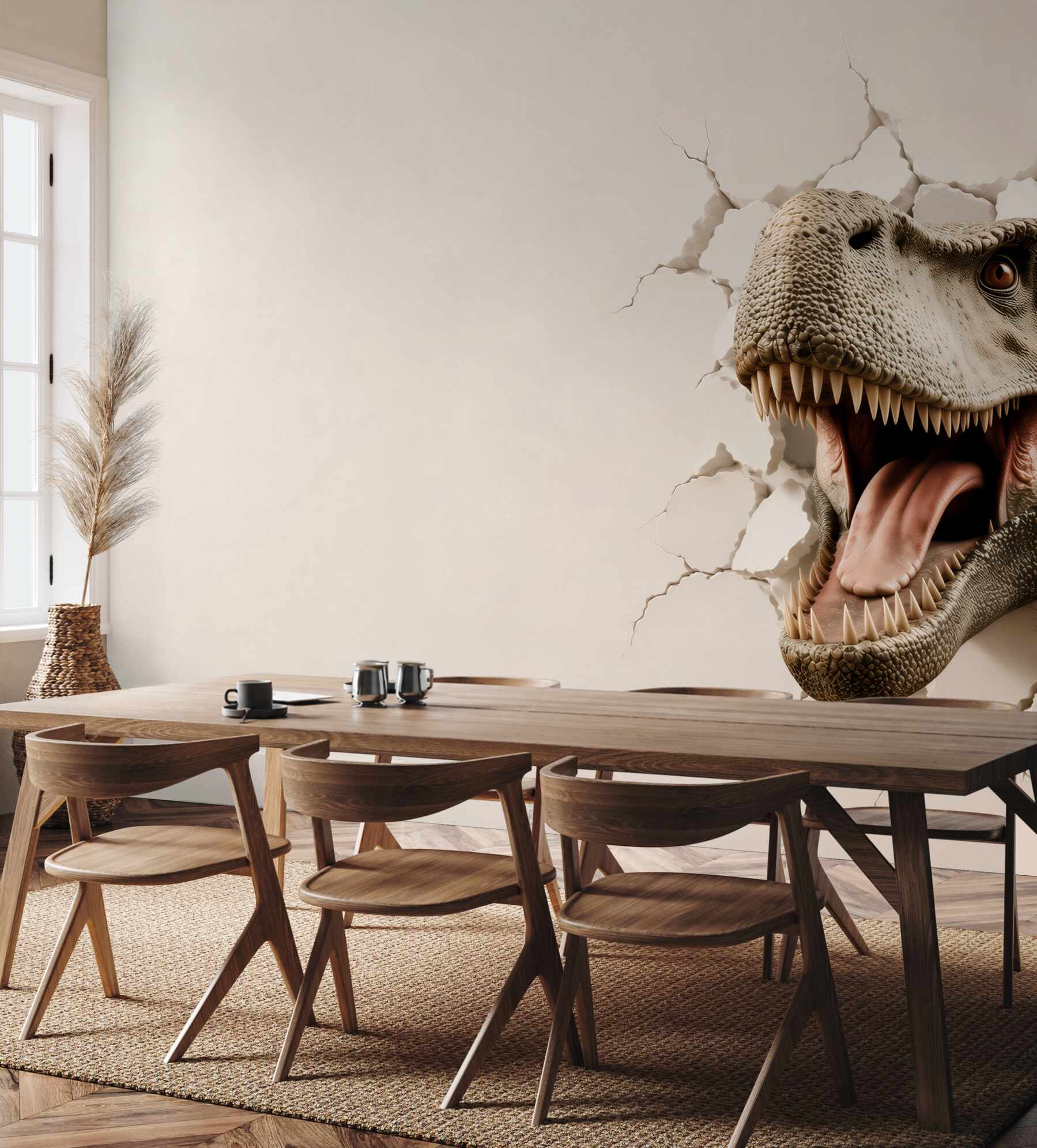 Fototapeta głowa tyranozaura 3D przebijająca ścianę?v23