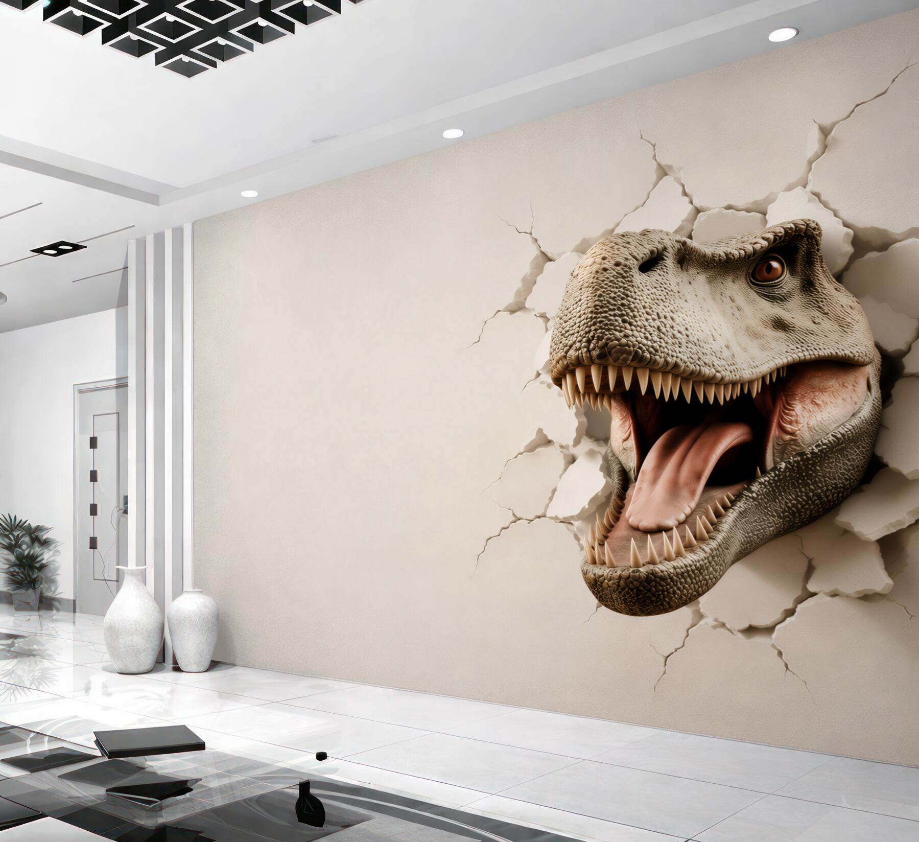 Fototapeta głowa tyranozaura 3D przebijająca ścianę?v23