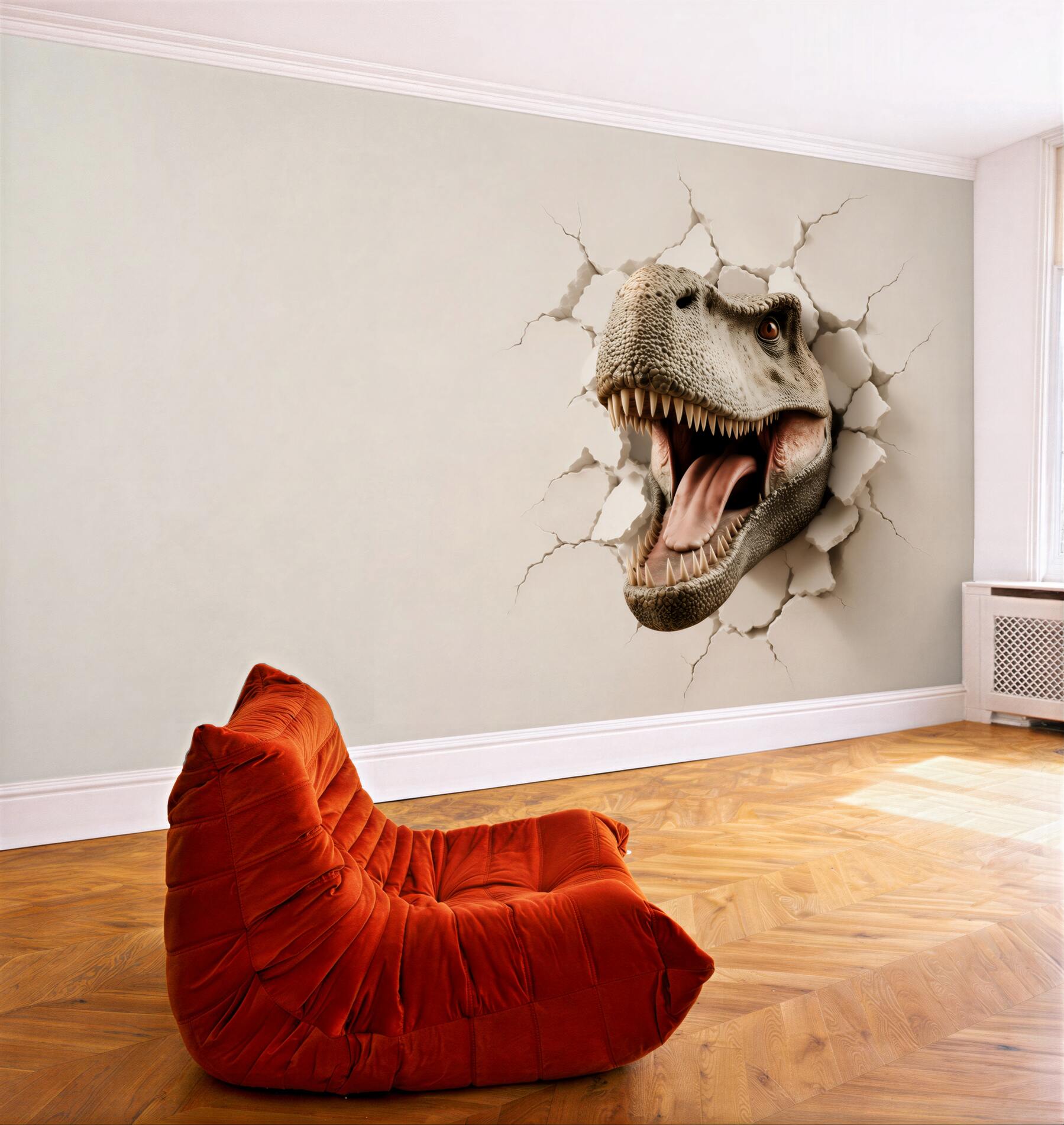 Fototapeta głowa tyranozaura 3D przebijająca ścianę?v23