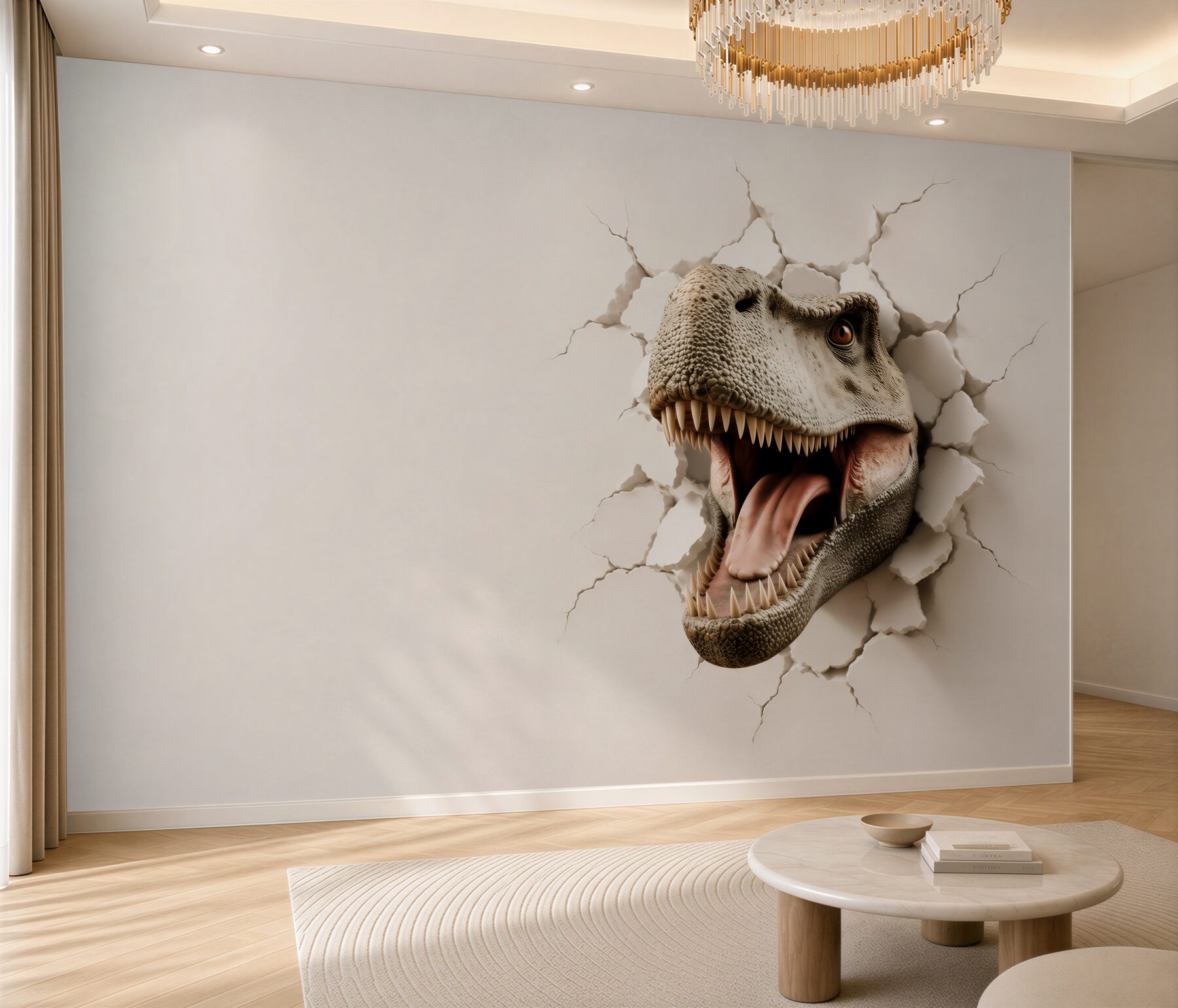 Fototapeta głowa tyranozaura 3D przebijająca ścianę?v23