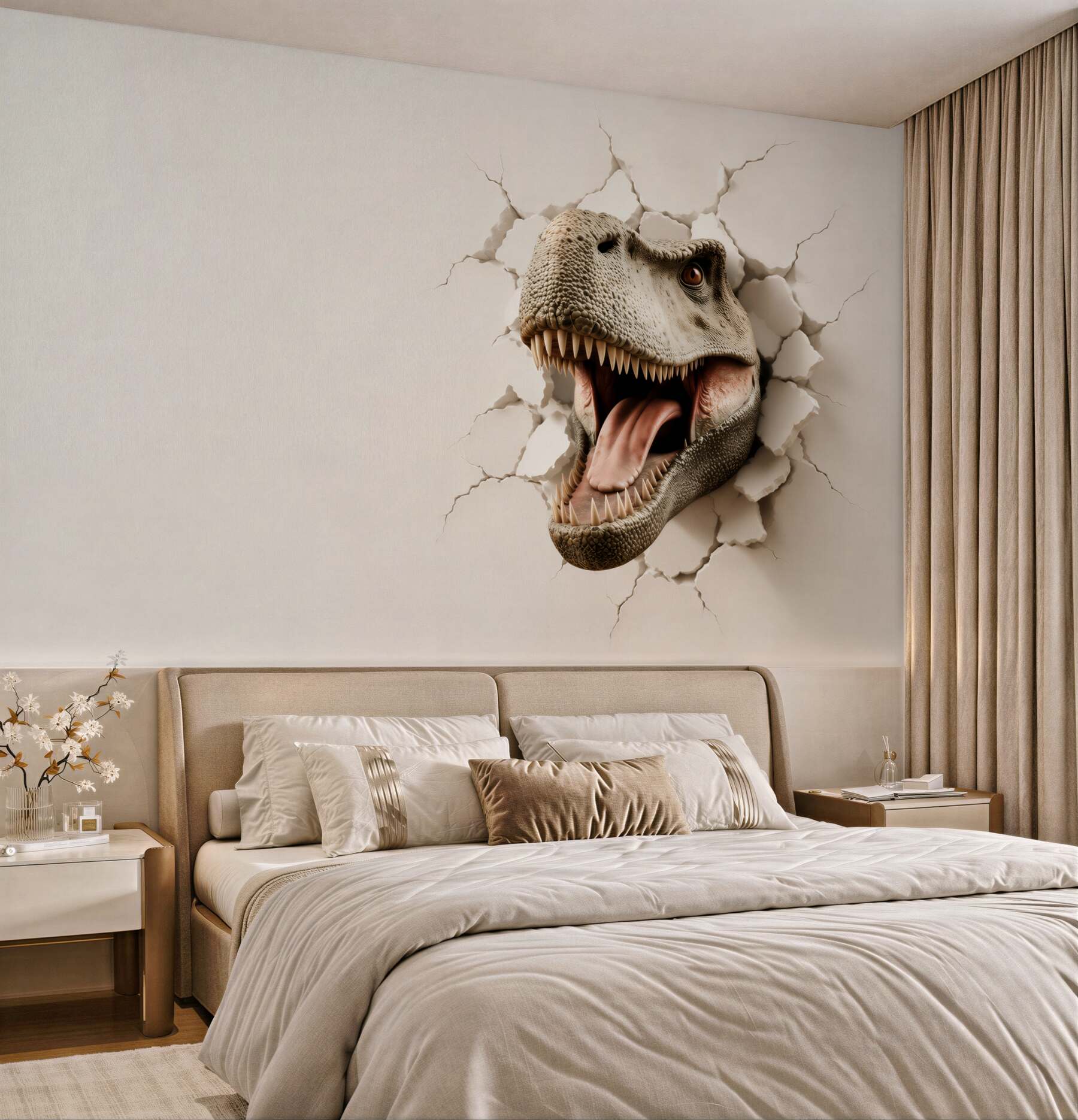Fototapeta głowa tyranozaura 3D przebijająca ścianę?v23