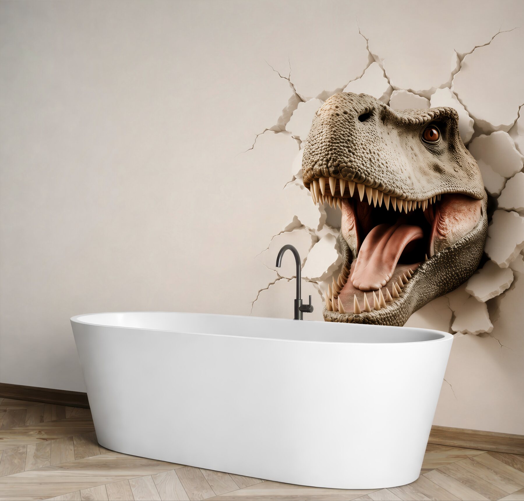 Fototapeta głowa tyranozaura 3D przebijająca ścianę?v23