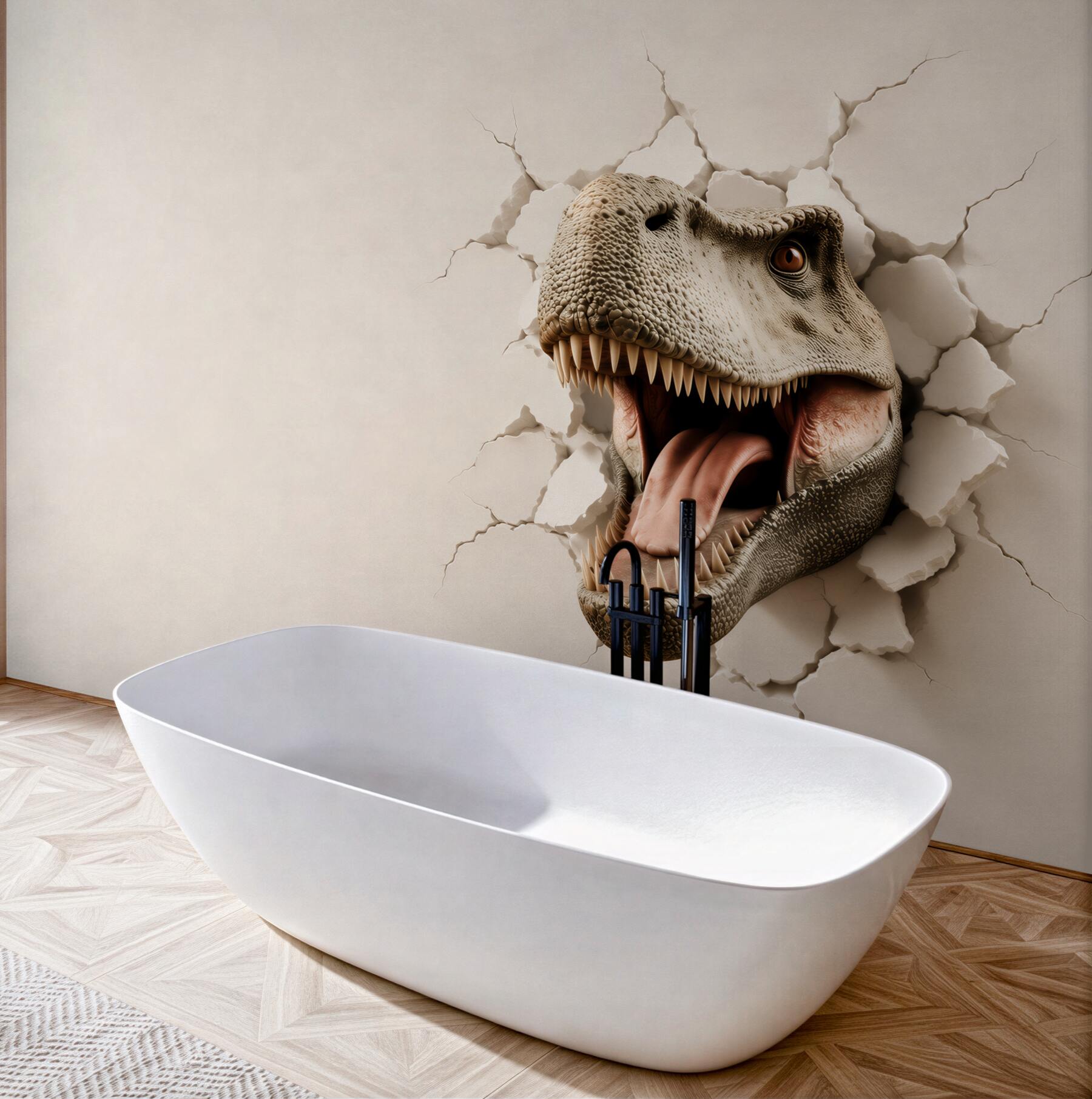 Fototapeta głowa tyranozaura 3D przebijająca ścianę?v23