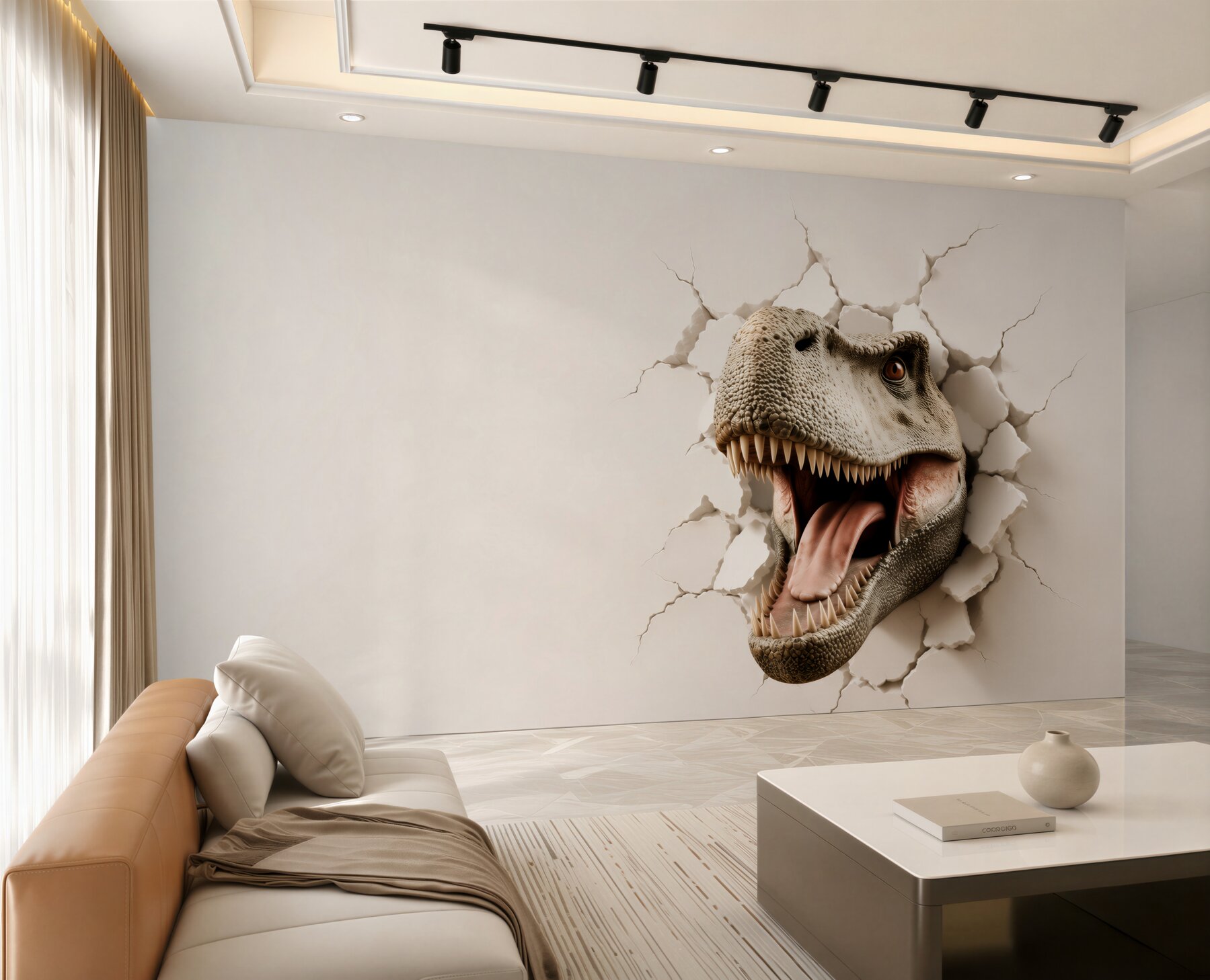 Fototapeta głowa tyranozaura 3D przebijająca ścianę?v23