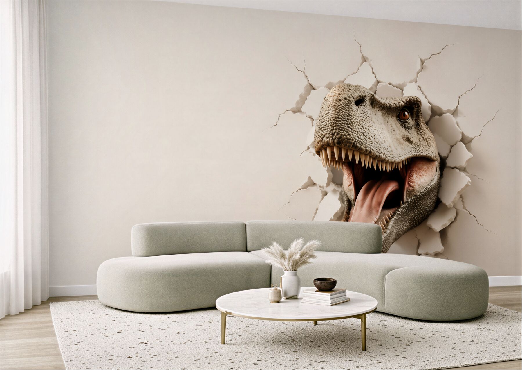 Fototapeta głowa tyranozaura 3D przebijająca ścianę?v23