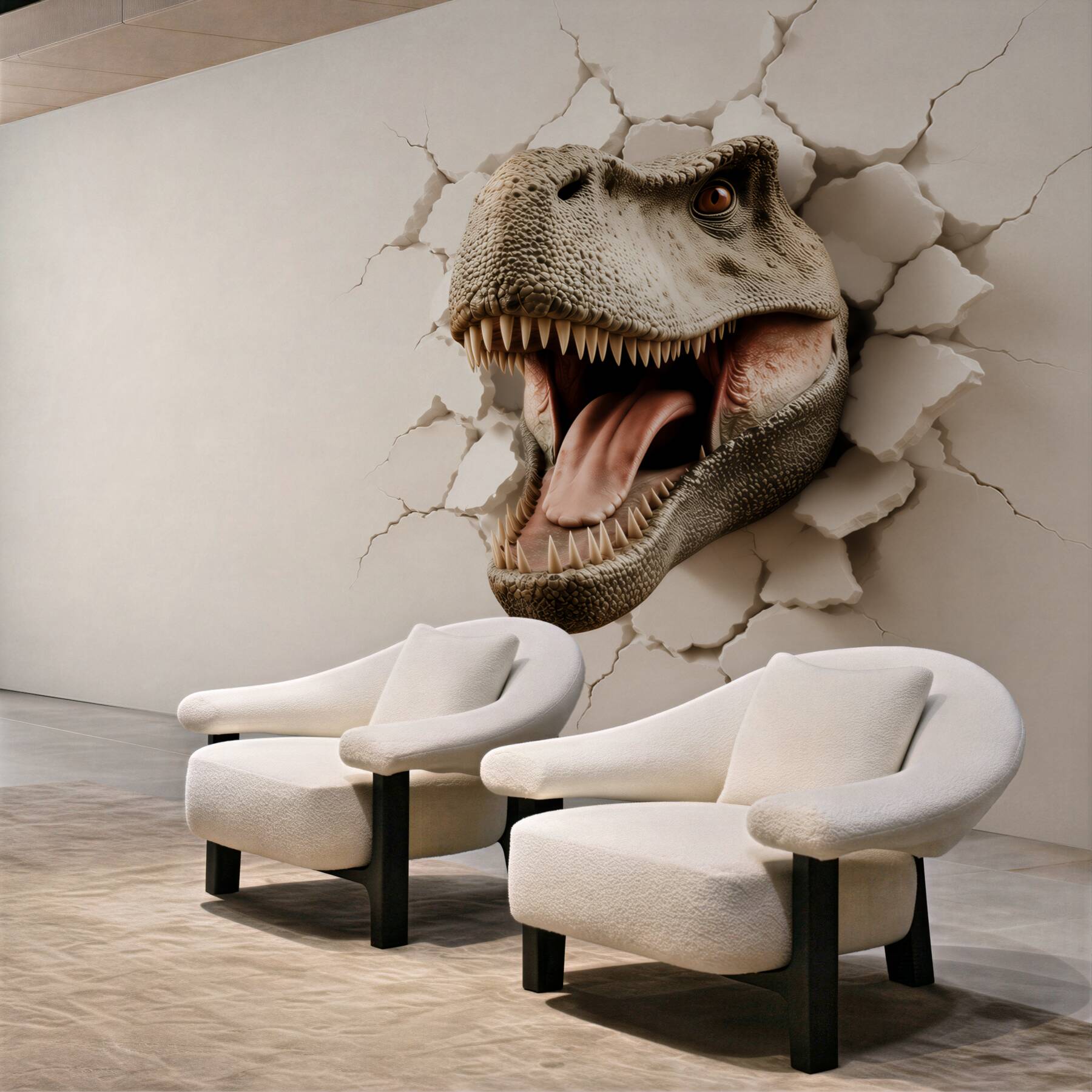 Fototapeta głowa tyranozaura 3D przebijająca ścianę?v23