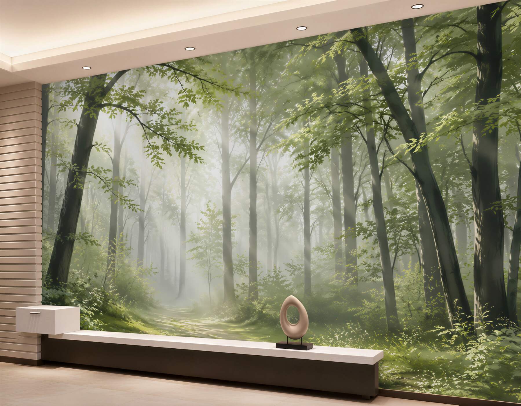 Fototapeta słoneczny las z leśną ścieżką we mgle?v23