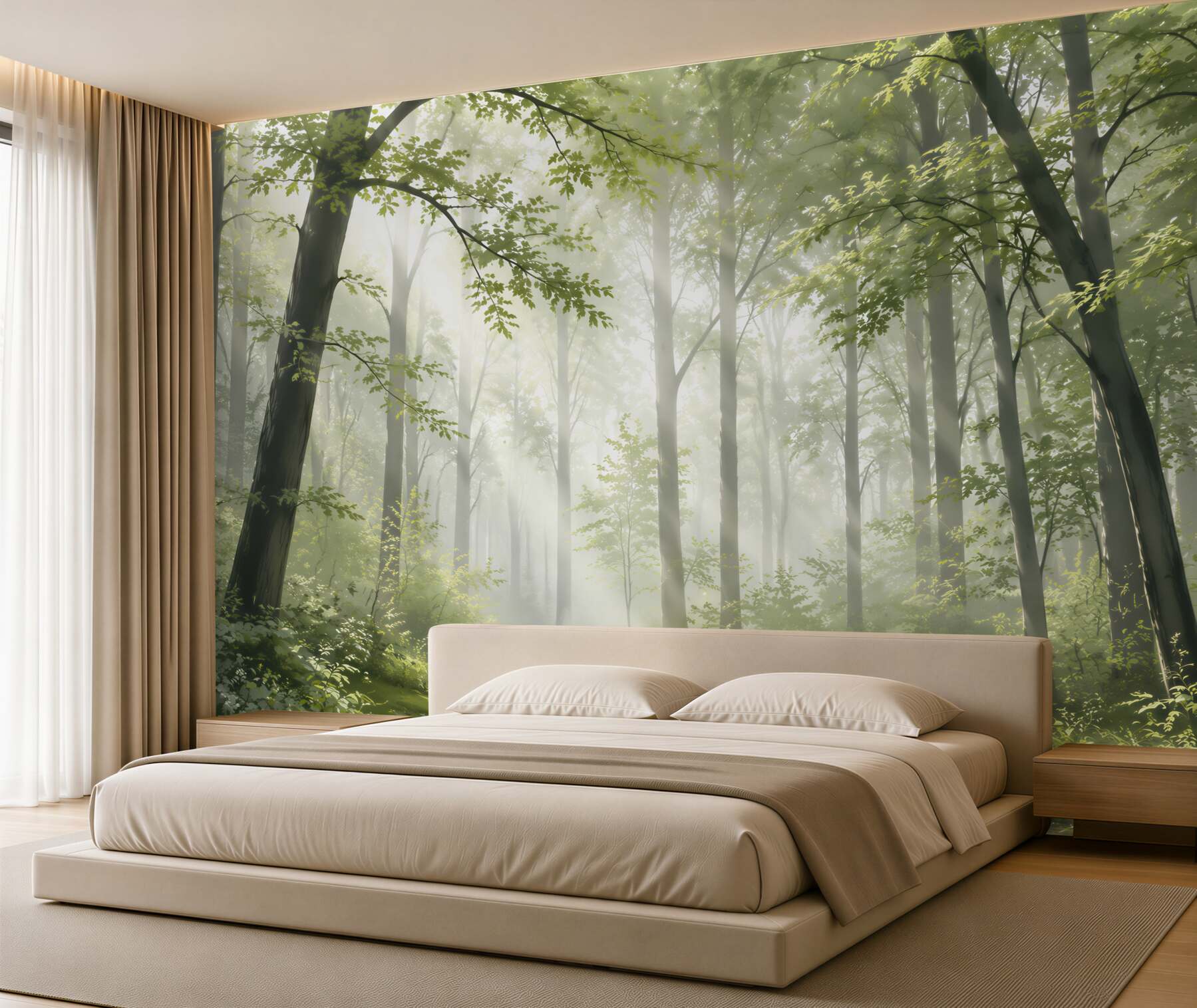 Fototapeta słoneczny las z leśną ścieżką we mgle?v23