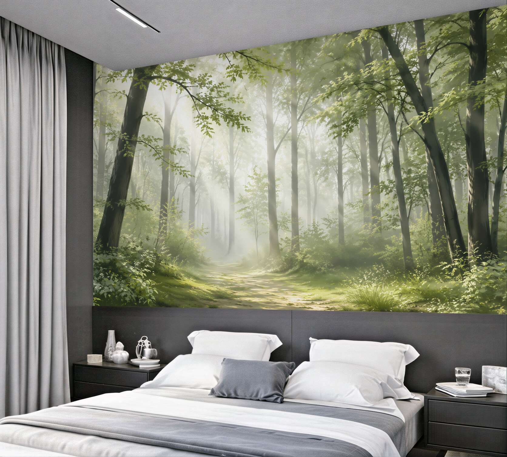 Fototapeta słoneczny las z leśną ścieżką we mgle?v23