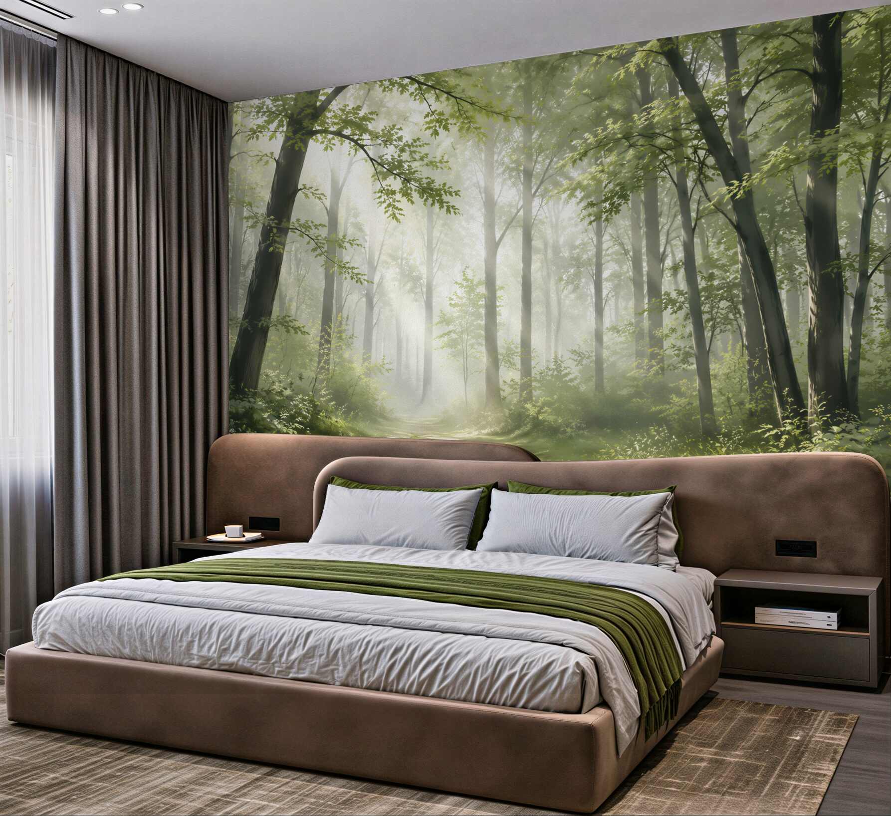 Fototapeta słoneczny las z leśną ścieżką we mgle?v23