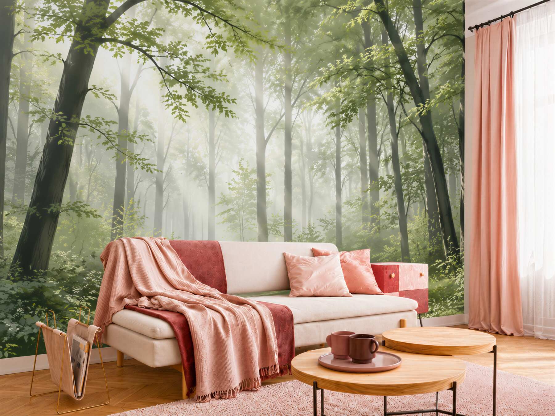 Fototapeta słoneczny las z leśną ścieżką we mgle?v23