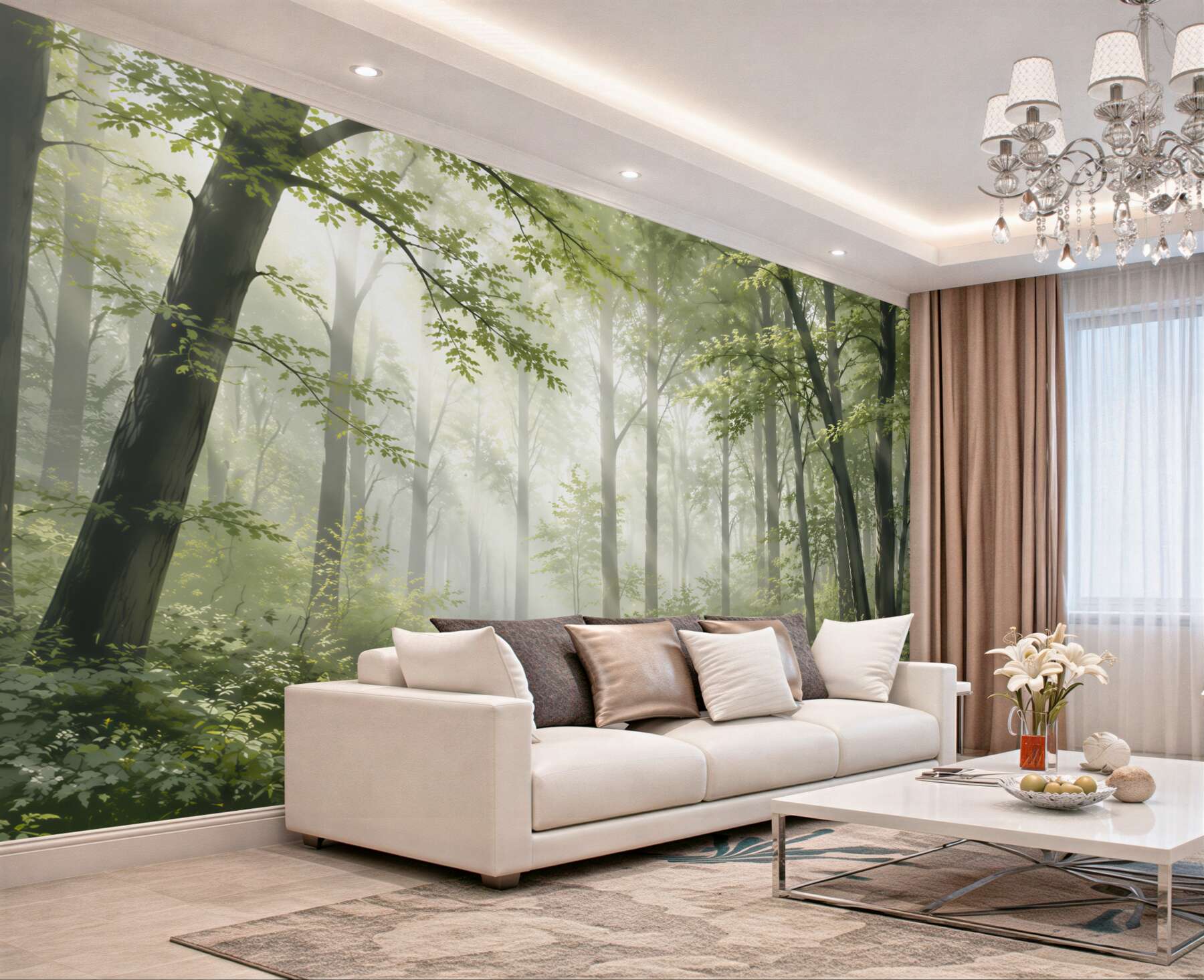 Fototapeta słoneczny las z leśną ścieżką we mgle?v23