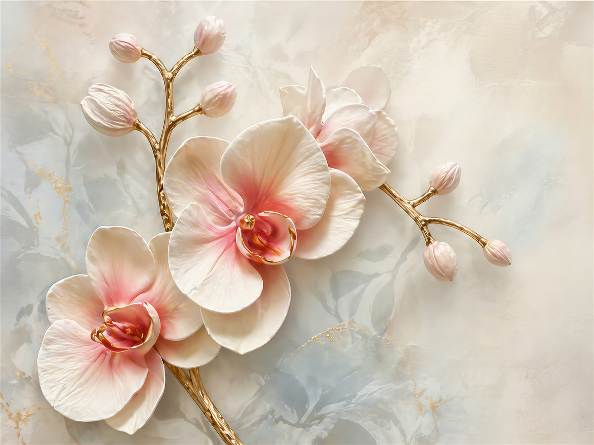 Fototapeta Pudrowa Orchidea ze Złotymi Gałązkami