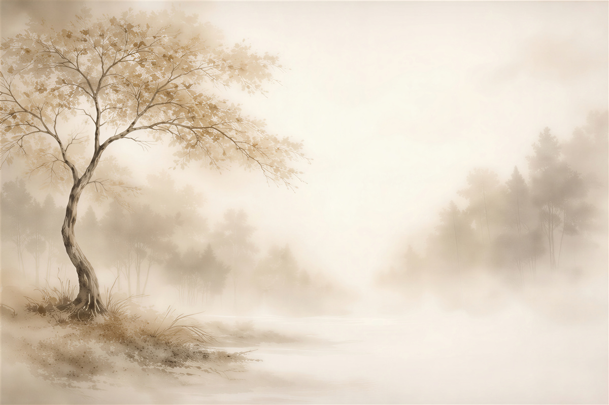 Fototapeta Mglisty Krajobraz z Samotnym Drzewem
