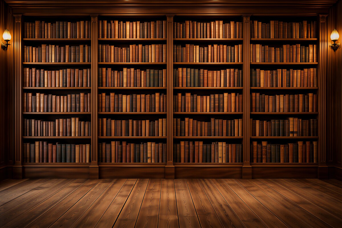 Fototapeta klasyczna biblioteka z drewnianymi regałami