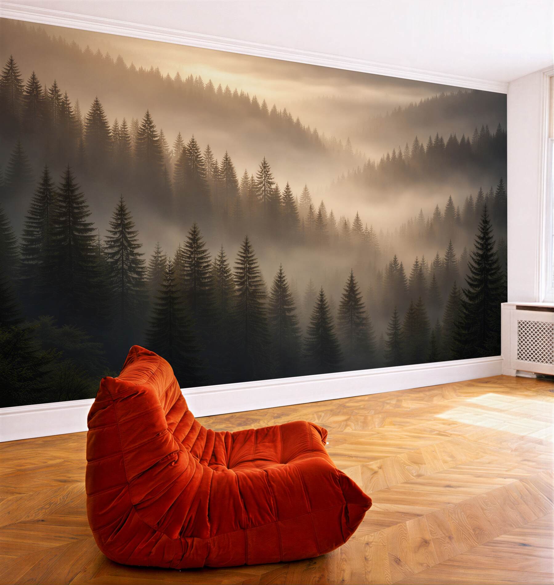 Fototapeta mglisty świt w górskim lesie