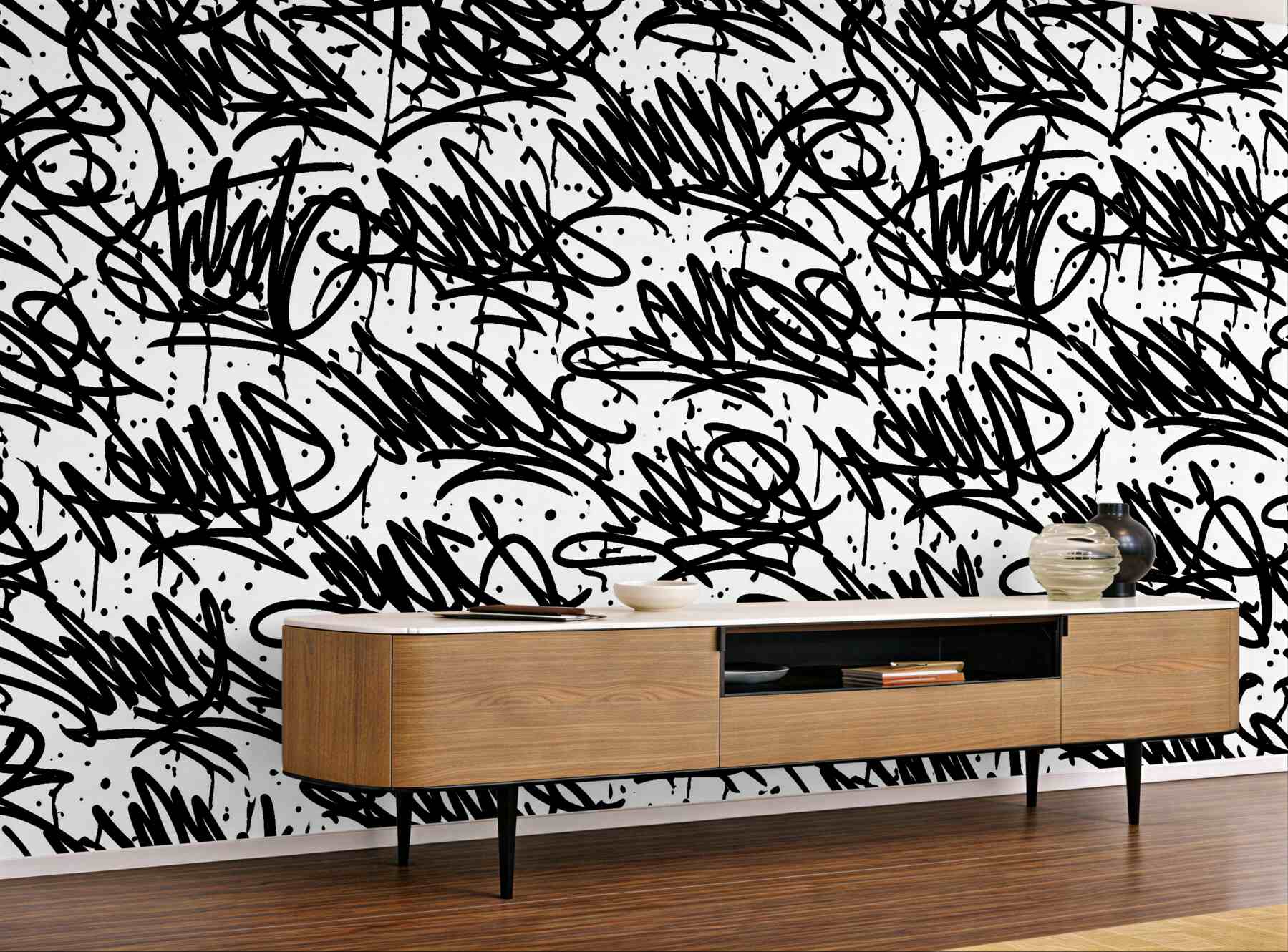 Fototapeta czarno-białe graffiti uliczne