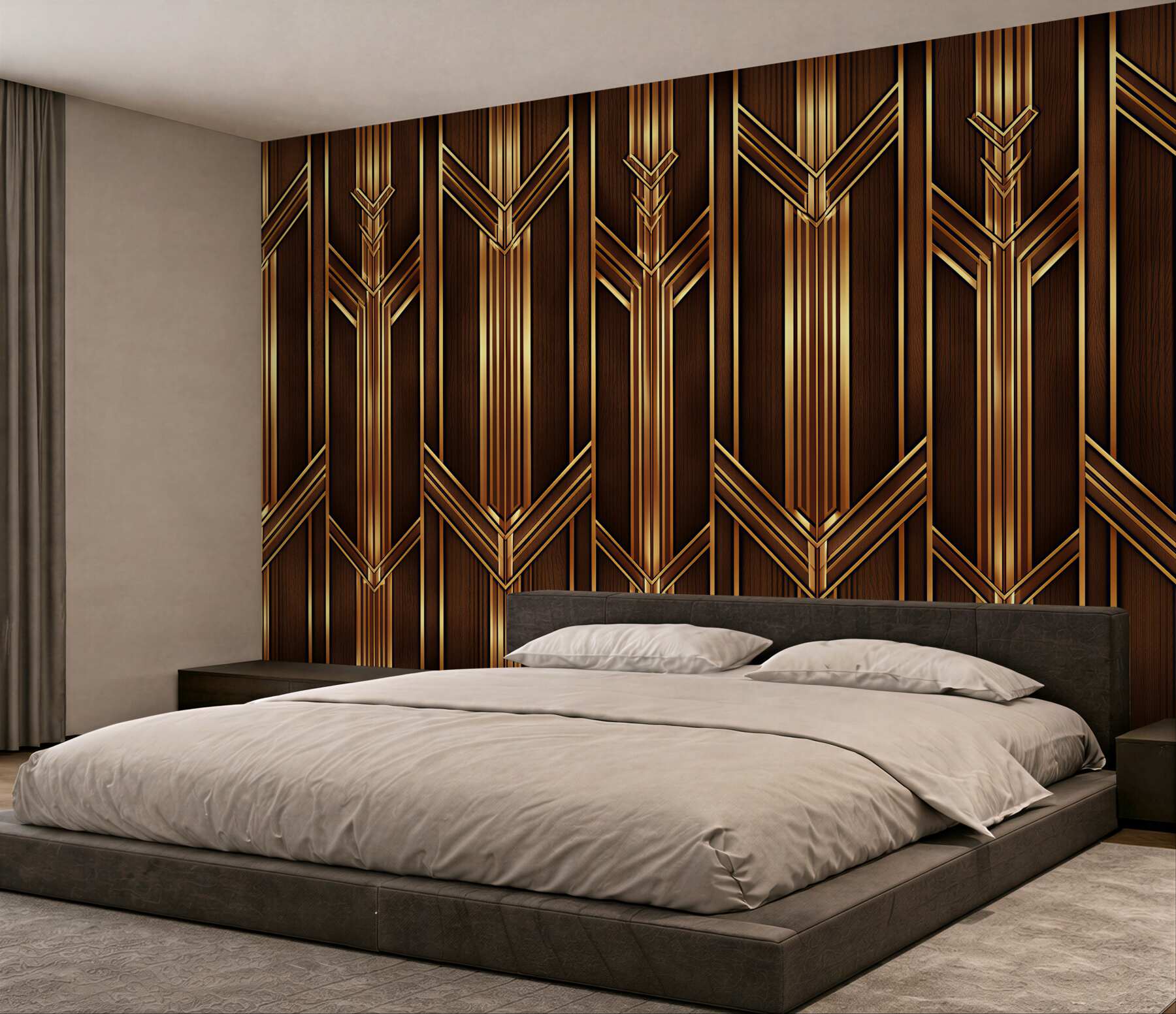 Fototapeta złote geometryczne drewno glamour