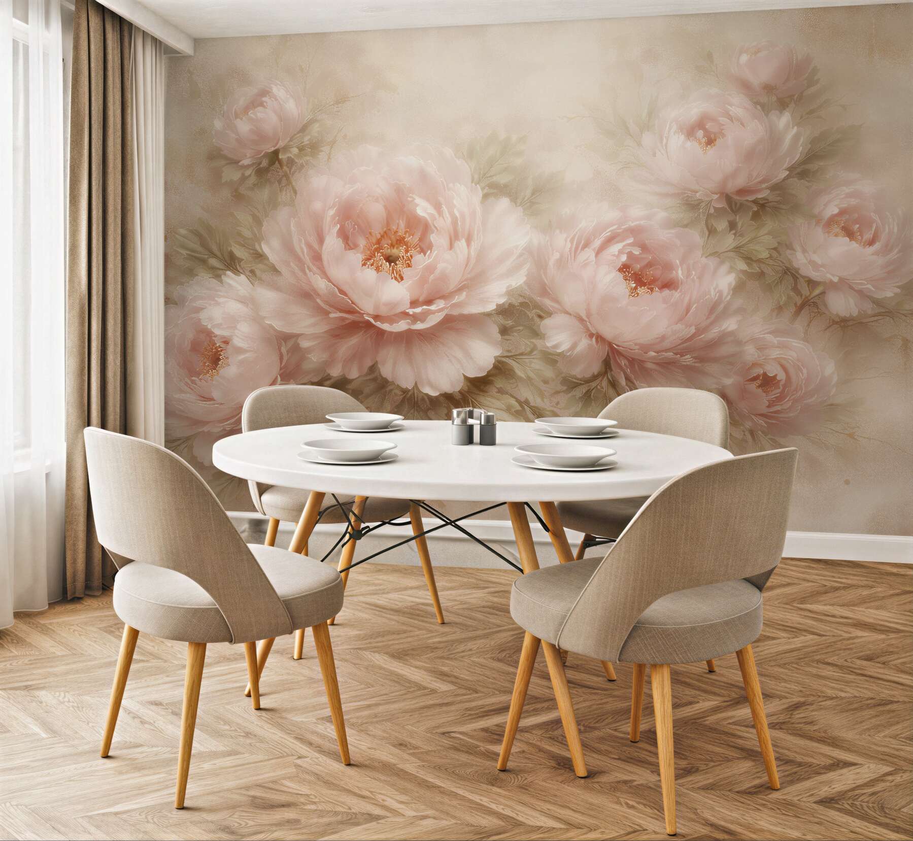 Fototapeta kremowe piwonie w elegancji