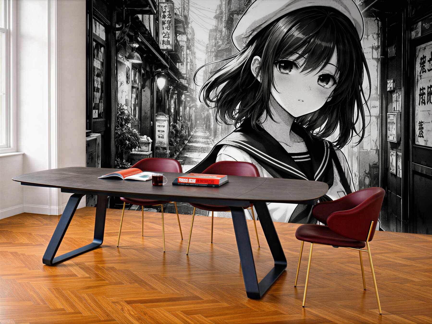 Fototapeta manga dziewczyna w miejskiej uliczce