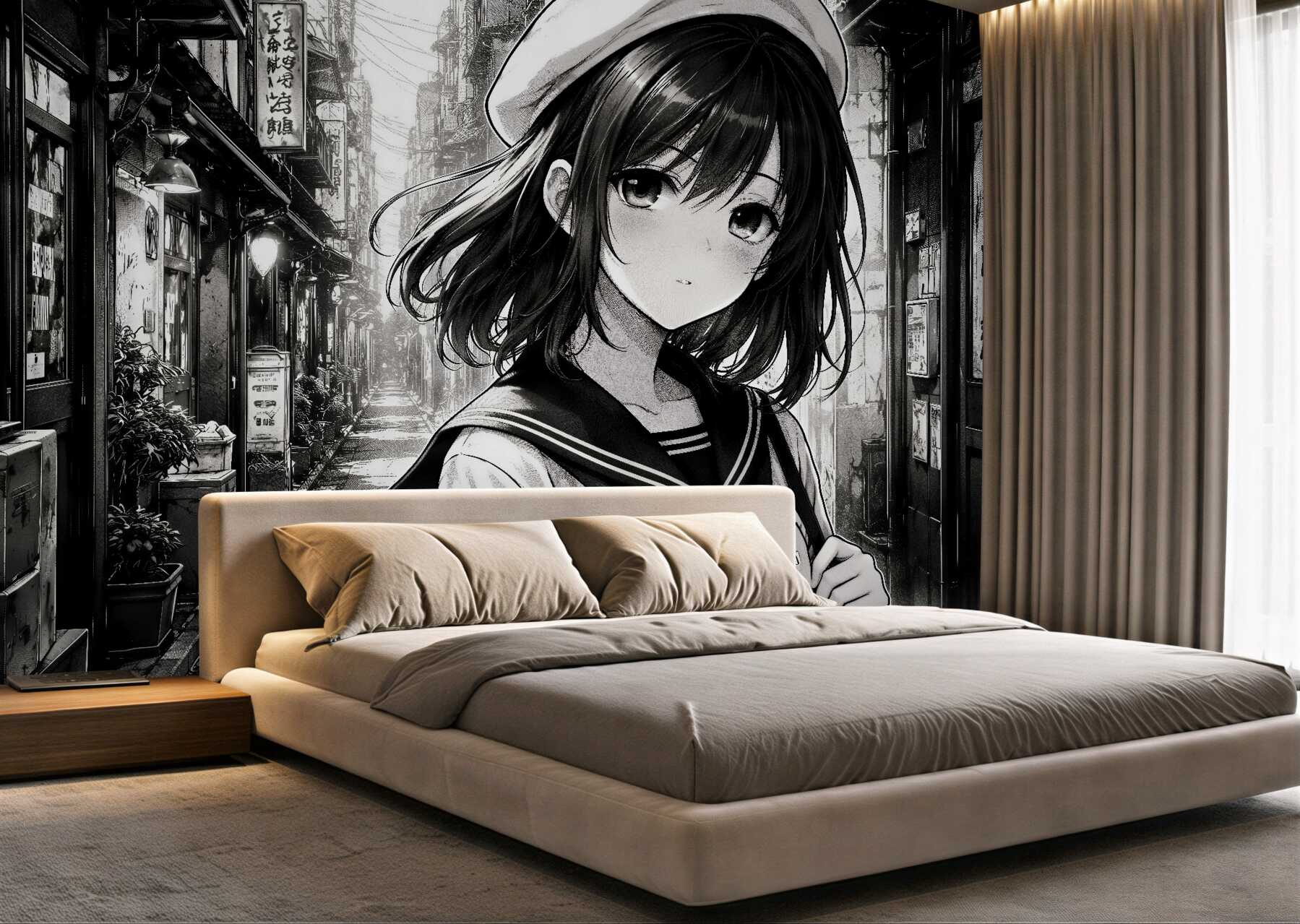 Fototapeta manga dziewczyna w miejskiej uliczce?v23