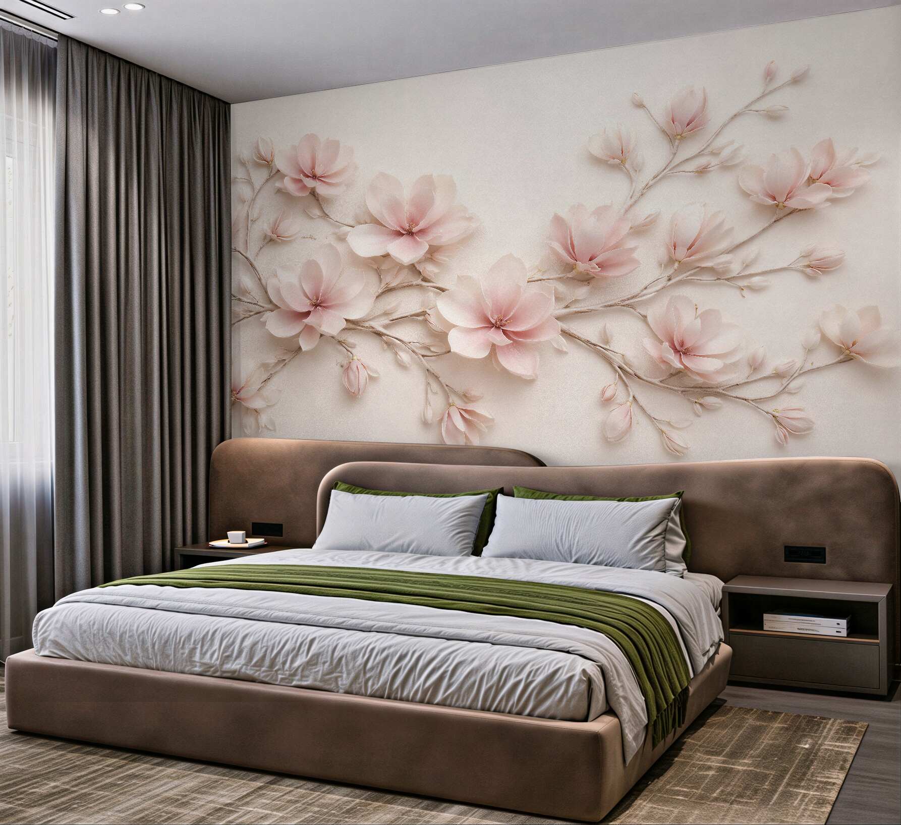 Fototapeta pudrowa magnolia na delikatnych gałązkach?v23