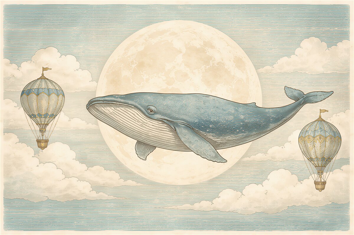 Fototapeta latający wieloryb przy księżycu