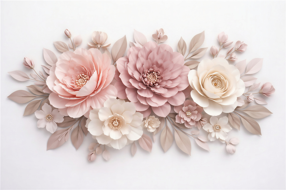 Fototapeta pudrowe kwiaty 3d elegancja