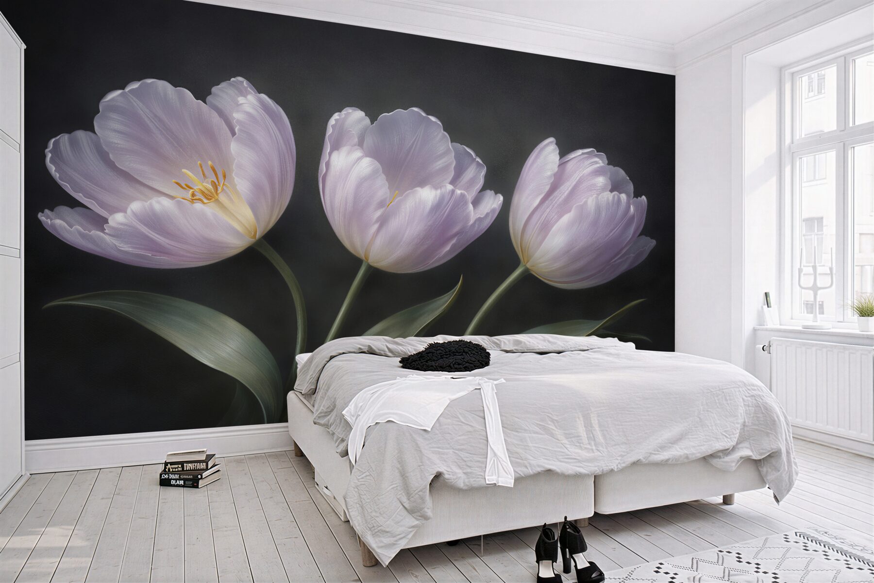 Fototapeta jasne tulipany na czerni