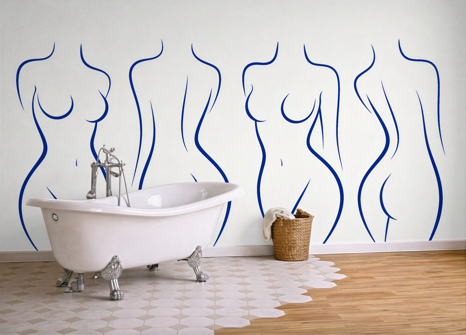 Fototapeta minimalistyczne kobiece sylwetki w błękicie?v23