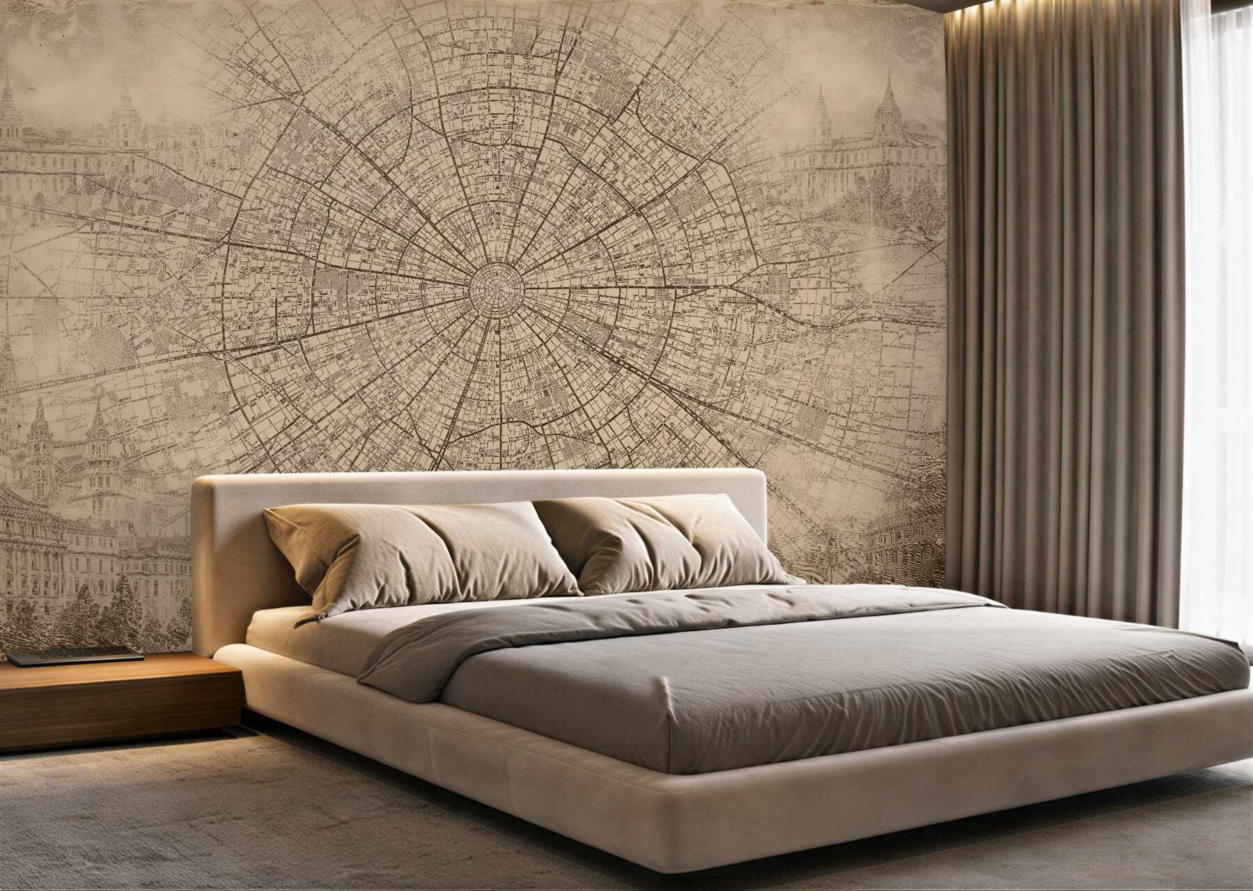 Fototapeta sepiowa mapa starego miasta