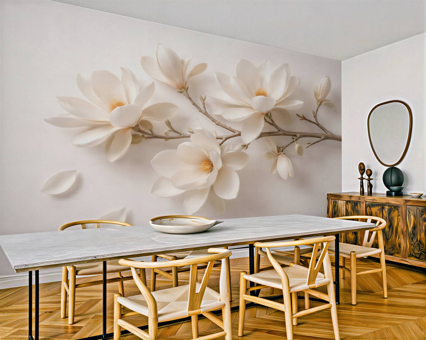 Fototapeta kremowa magnolia 3d na gałęzi