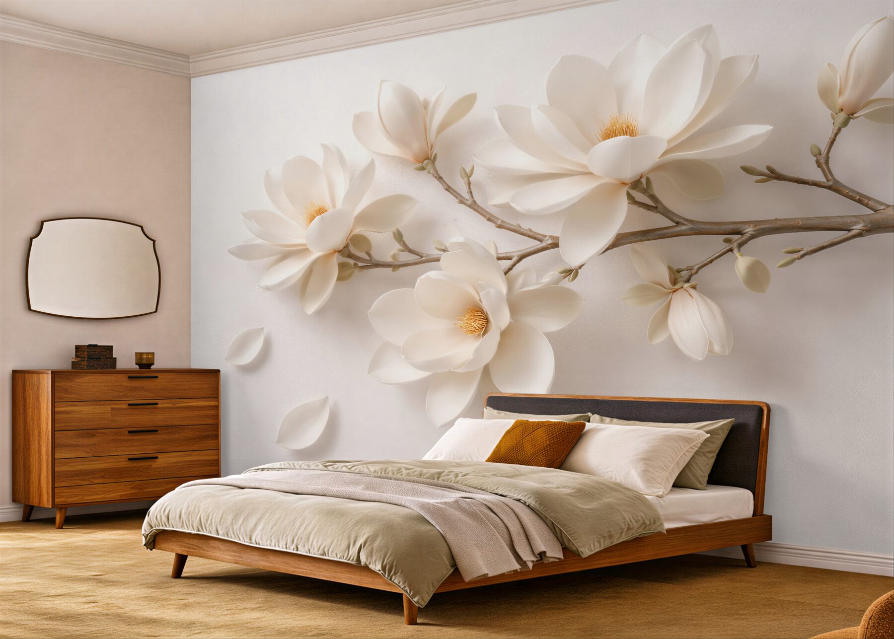 Fototapeta kremowa magnolia 3d na gałęzi?v23