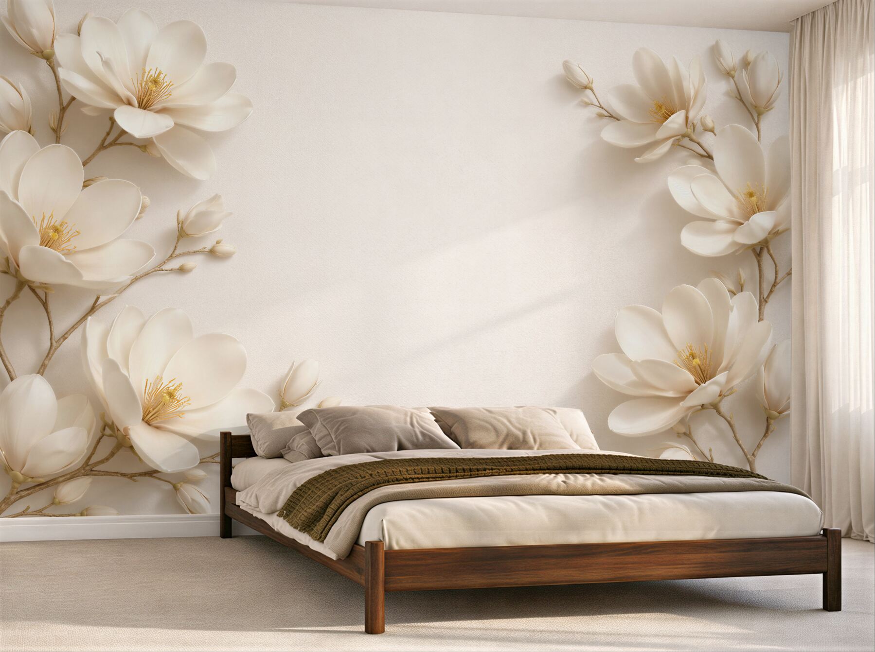 Fototapeta jasne magnolie w eleganckiej ramie